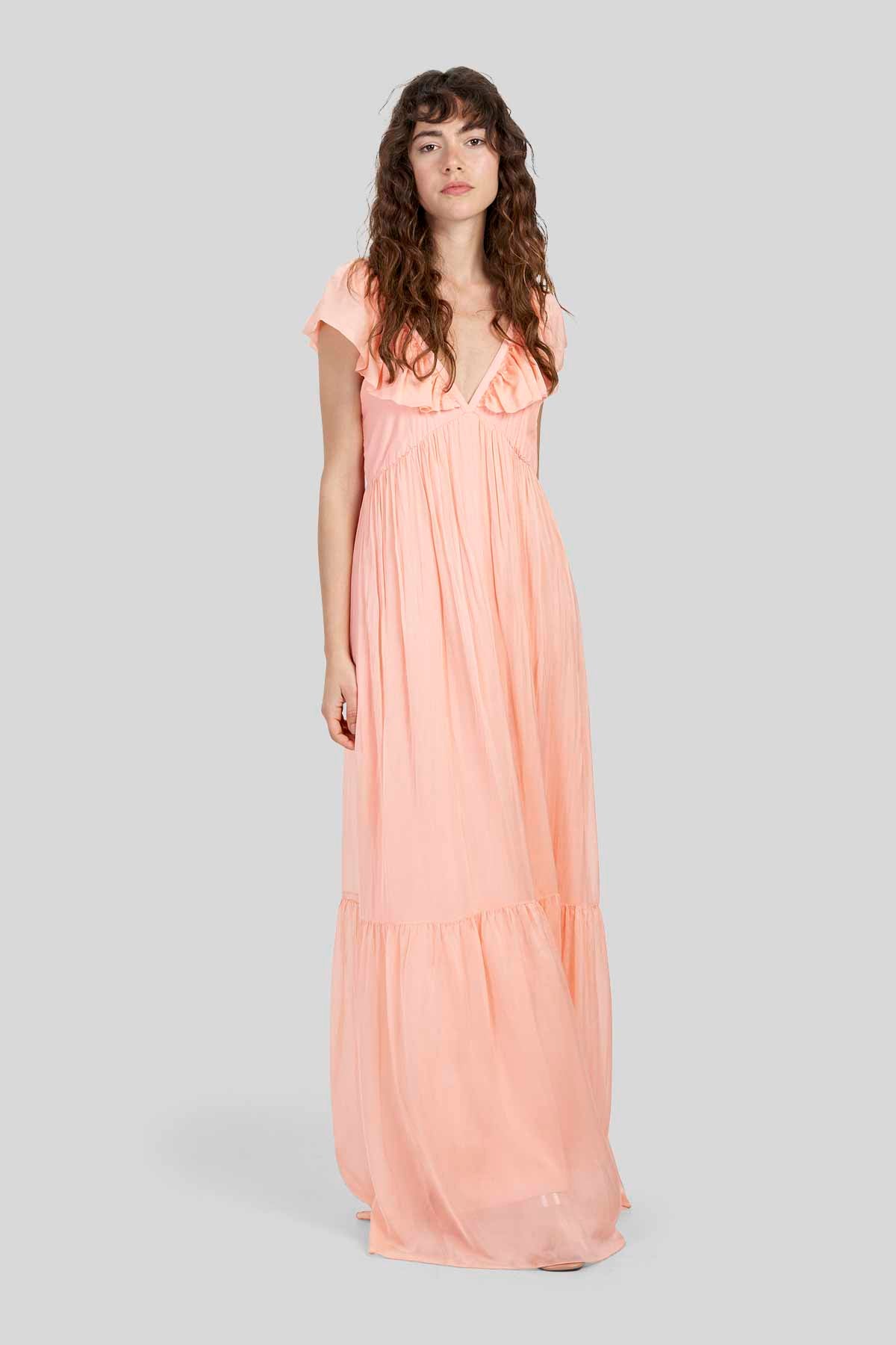 Abito Lungo in Chiffon Misto Seta