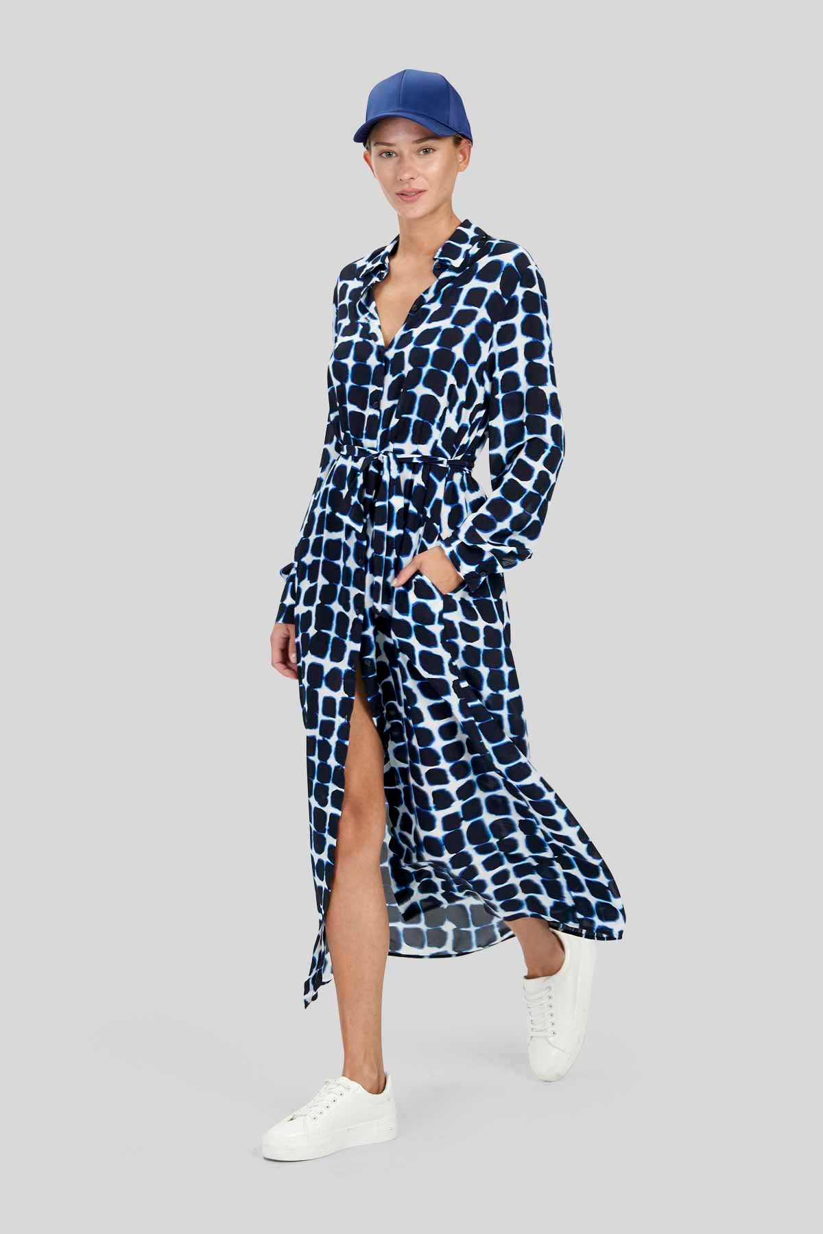 Abito chemisier lungo in crepe de chine