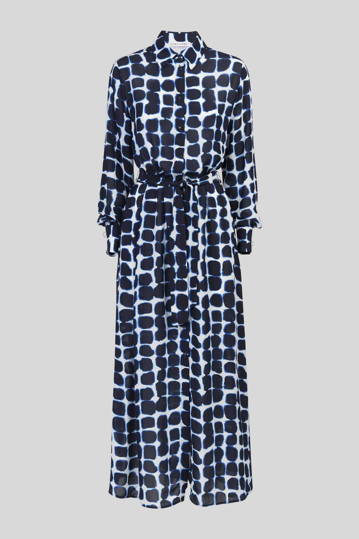 Abito chemisier lungo in crepe de chine