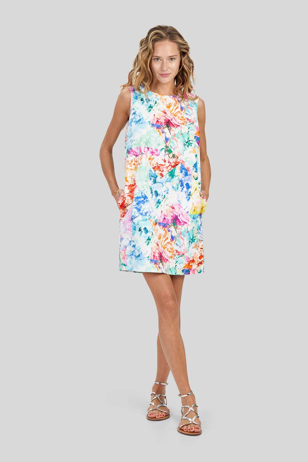 Abito corto in gabardina stretch