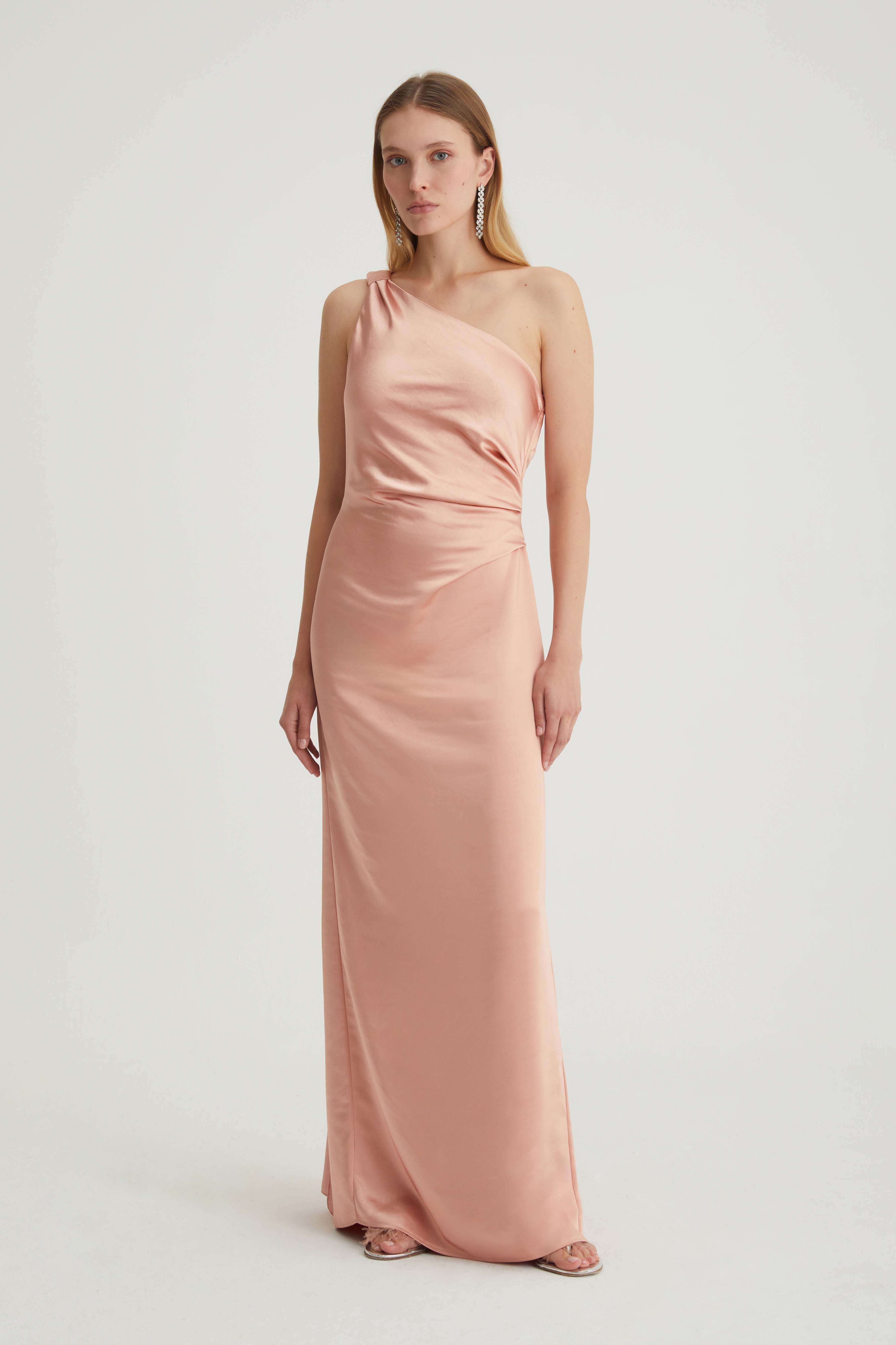 Silk-effect one-shoulder dress