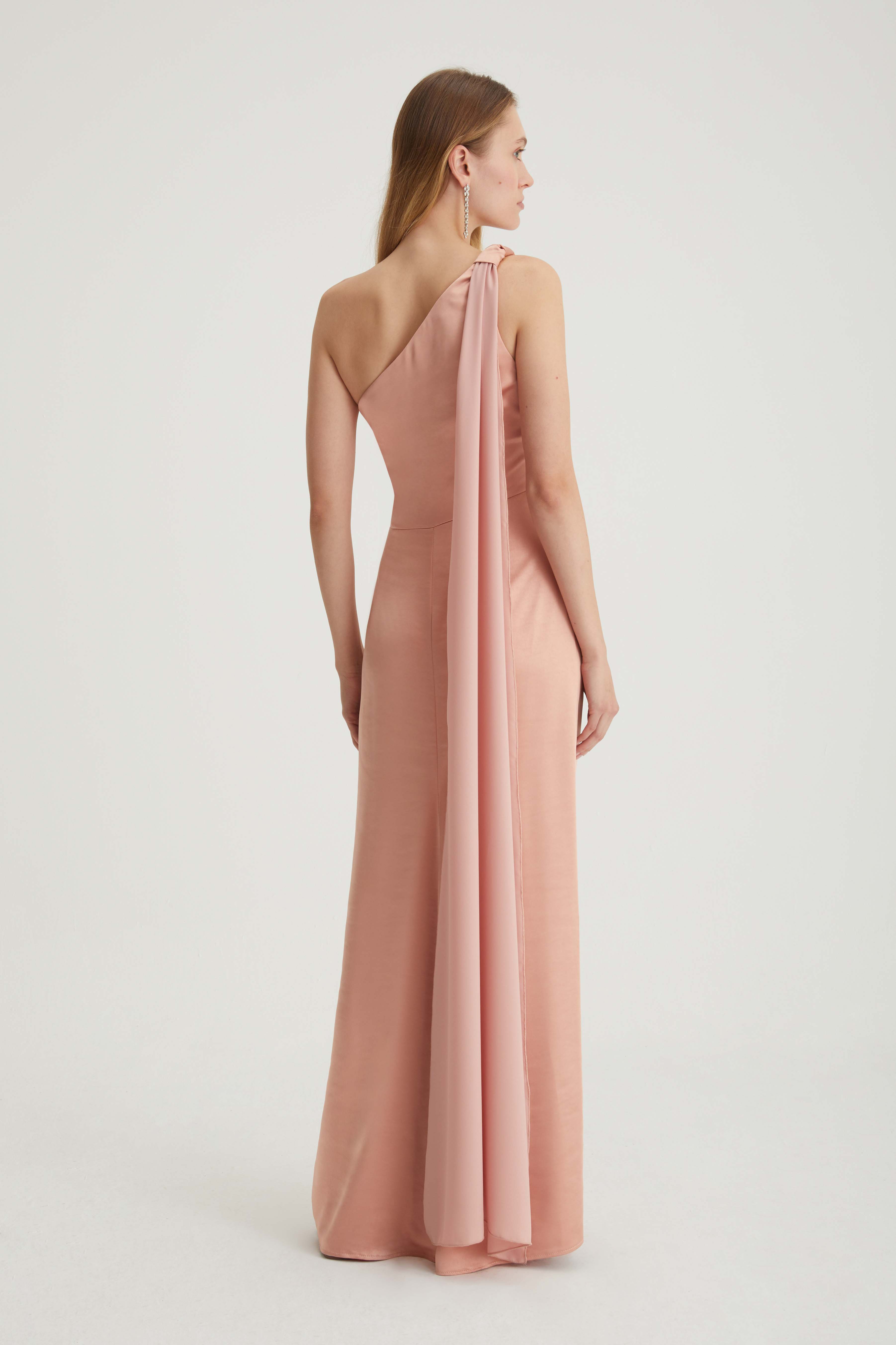 Silk-effect one-shoulder dress