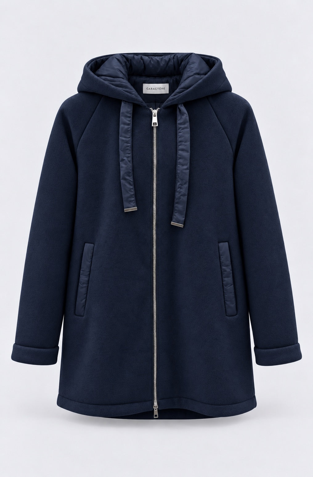 Giaccone in panno con cappuccio e zip