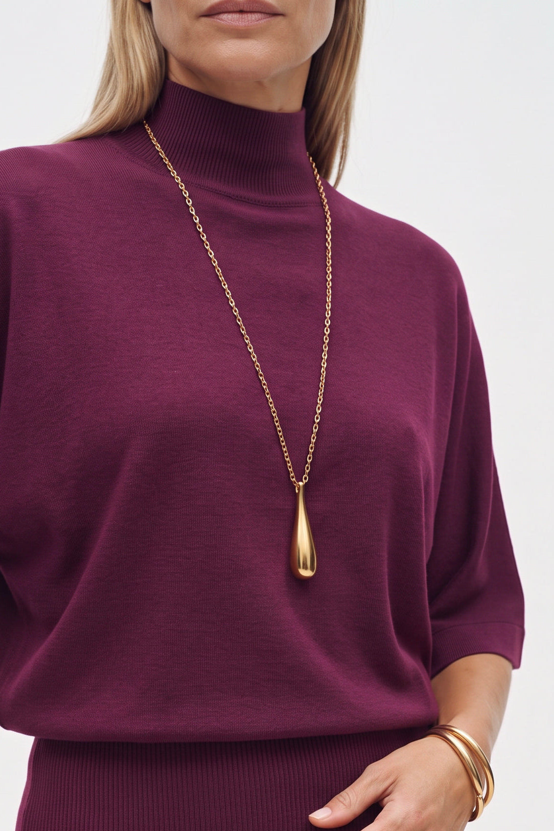 Blusa Collo Alto In Lana E Seta