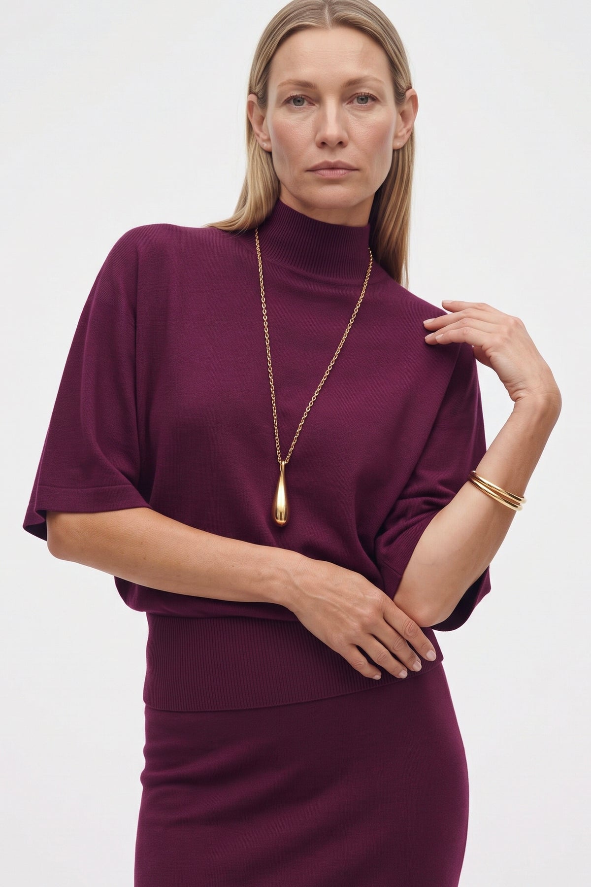 Blusa Collo Alto In Lana E Seta