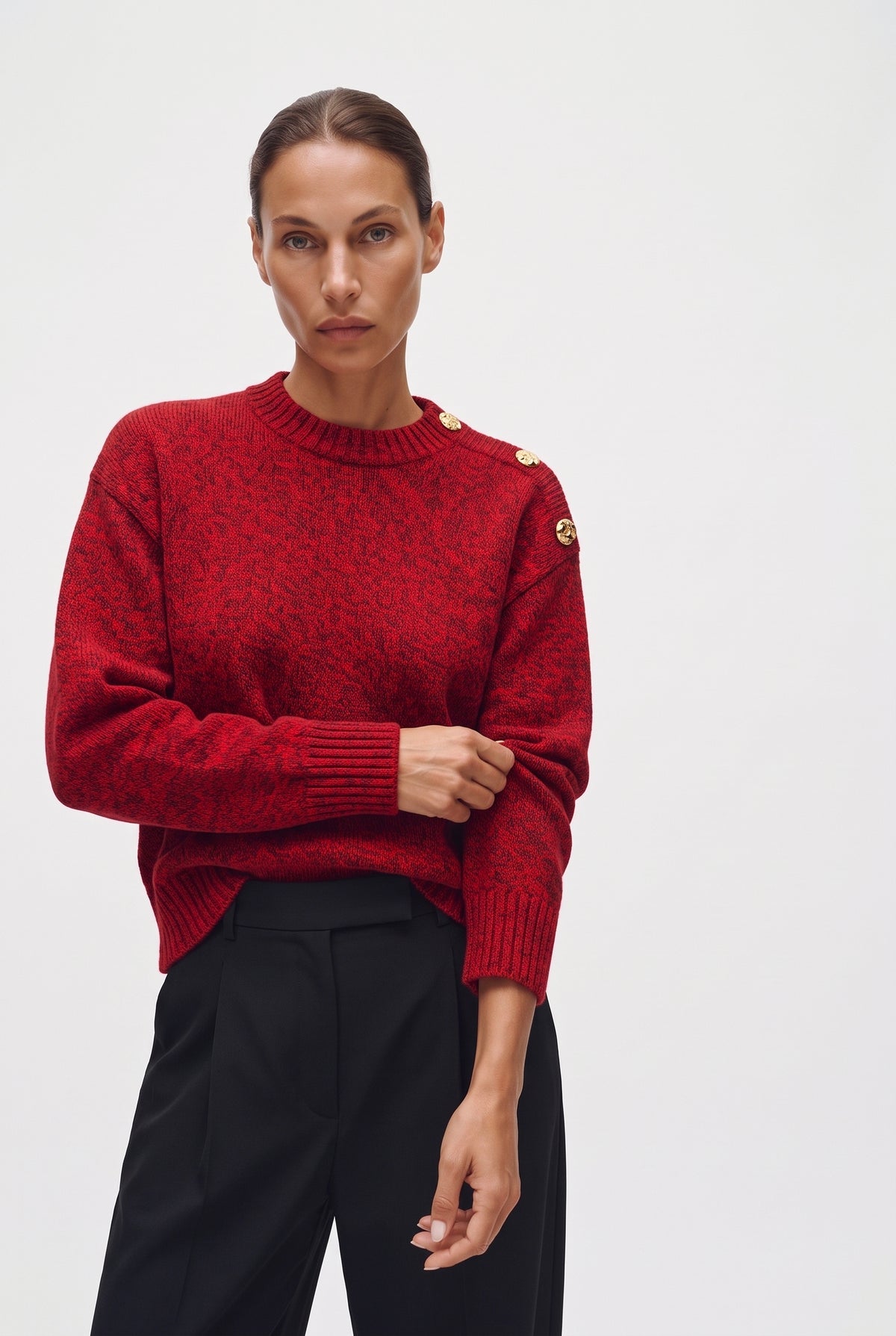 Maglia Girocollo Con Dettaglio Bottone in misto lana