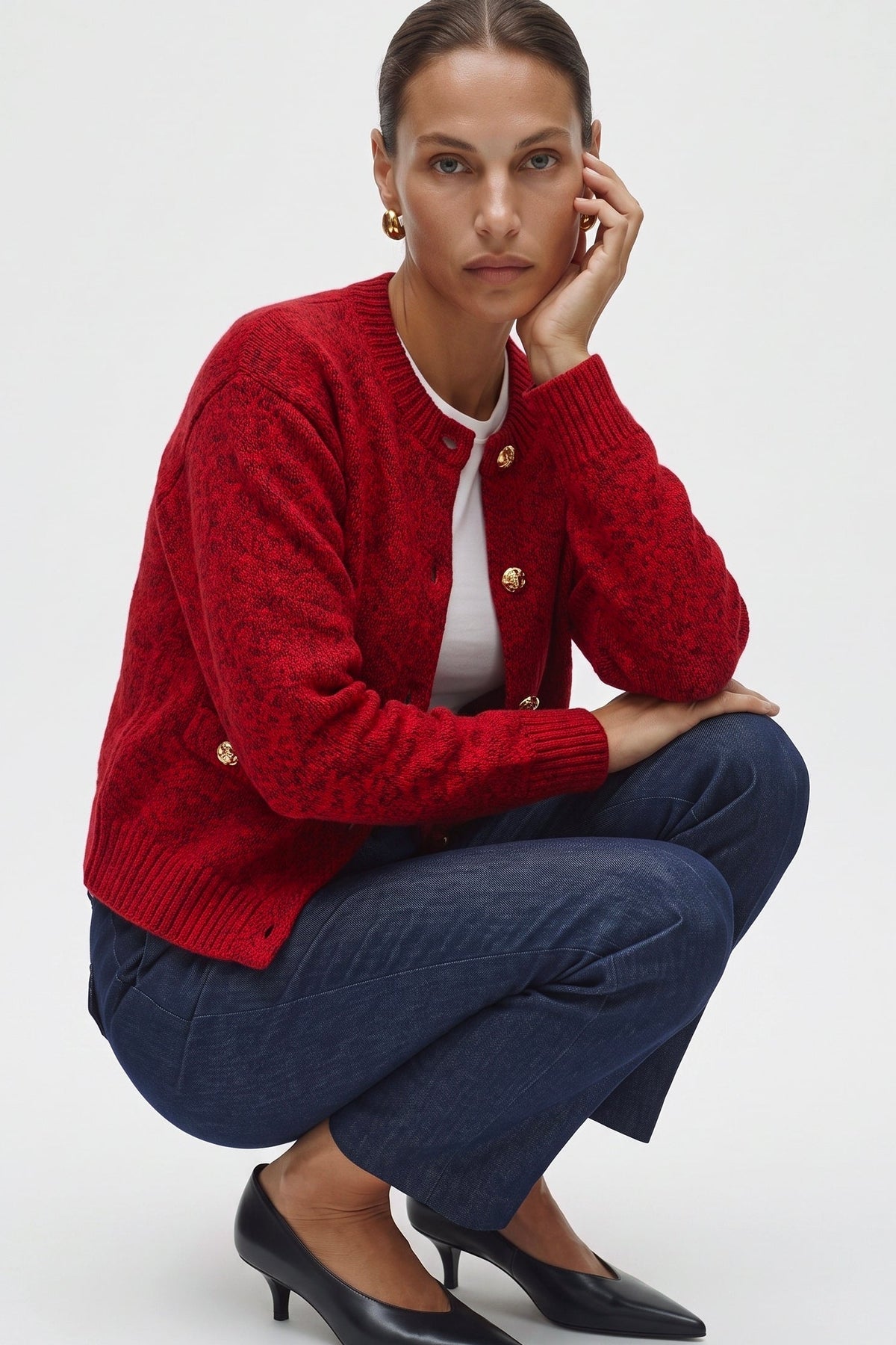 Cardigan Girocollo In Lana Cachemere Mouline'