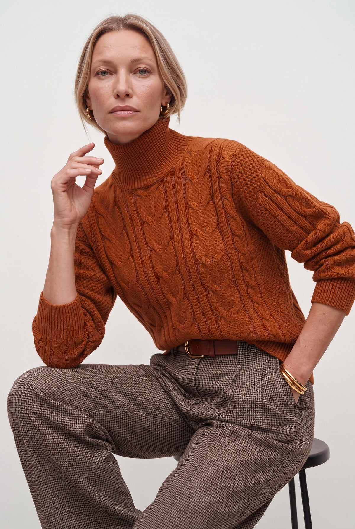 Maglione con collo alto In Lana Cachmere a Trecce