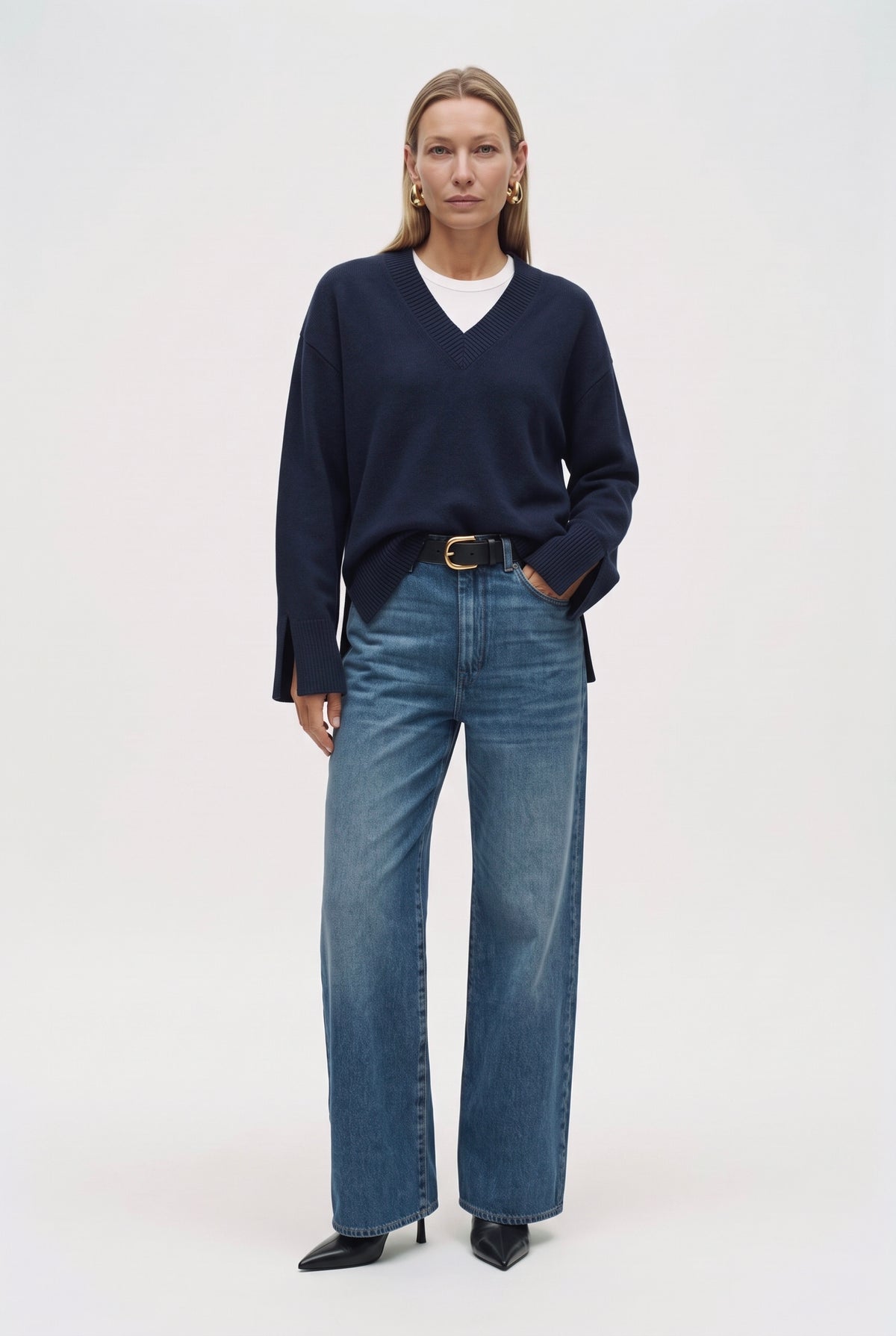 Maglia Scollo A V Over Con Spacchi in misto lana