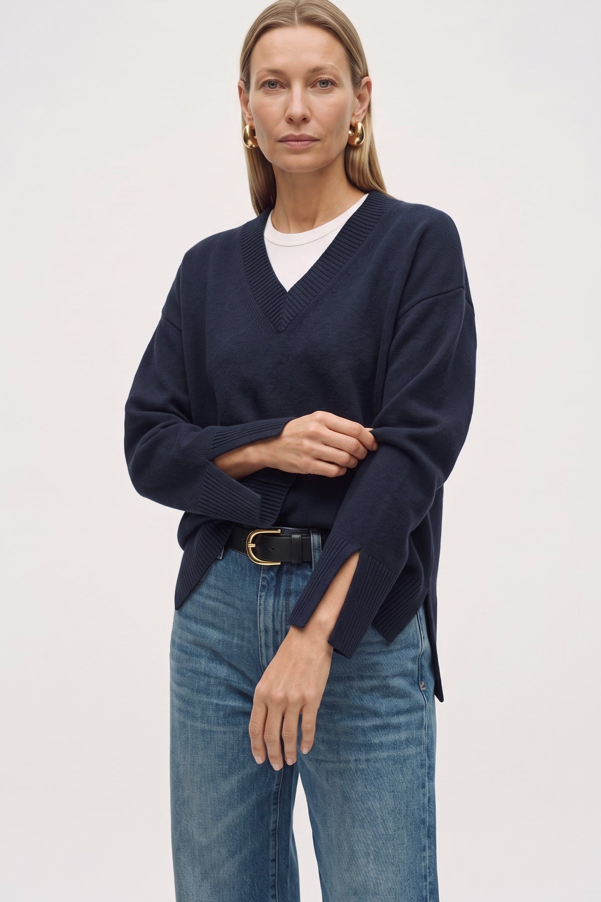 Maglia Scollo A V Over Con Spacchi in misto lana