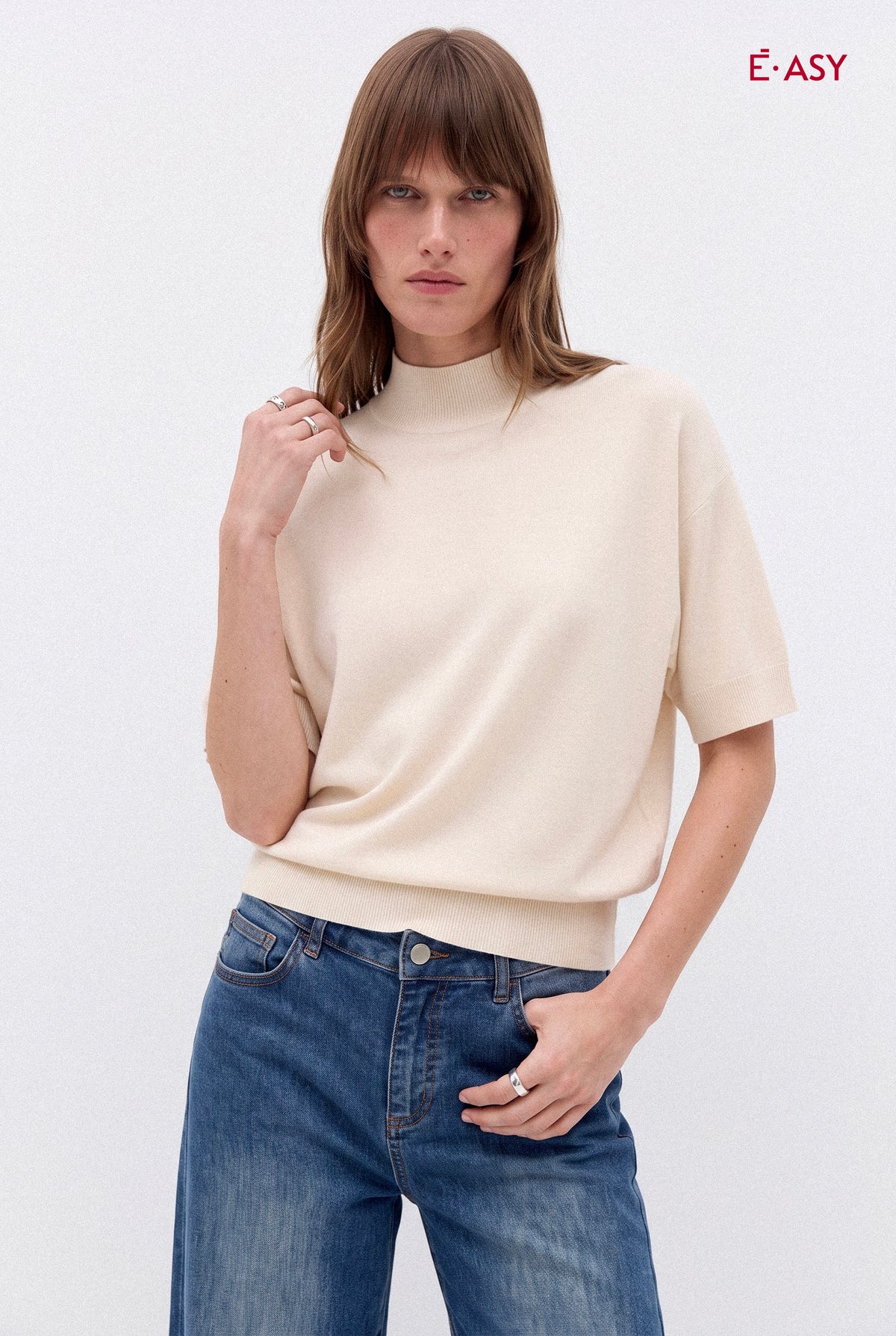 Maglia Dolcevita Manica Corta in Maglia Fine
