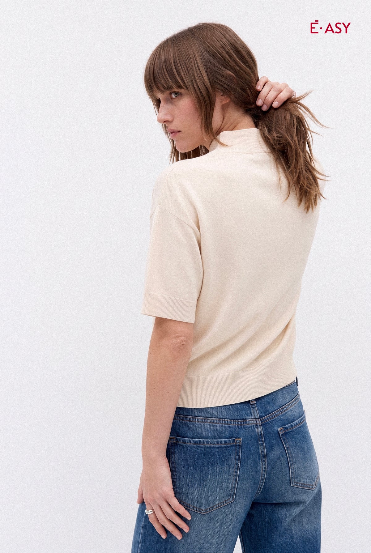 Maglia Dolcevita Manica Corta in Maglia Fine