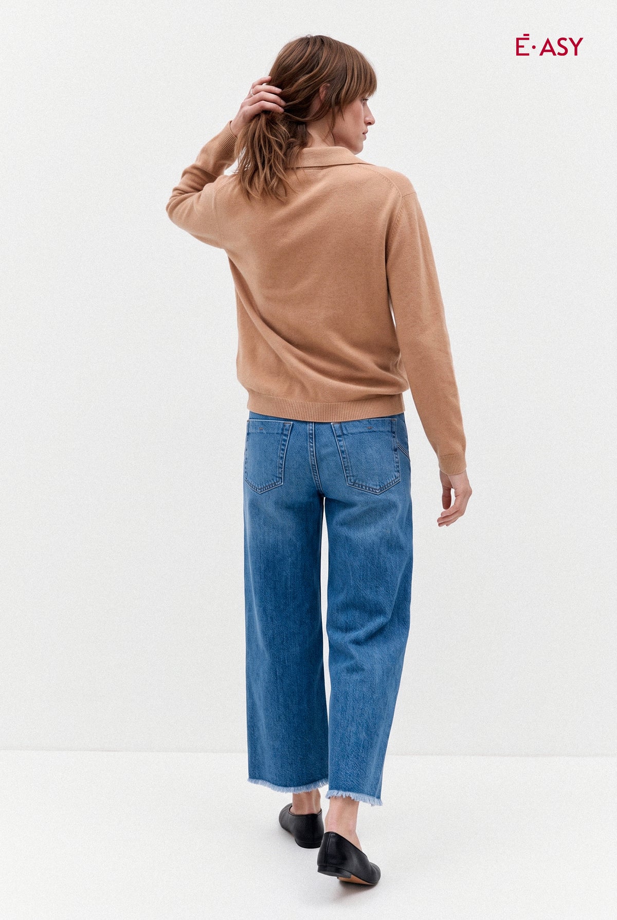 Maglia Polo Donna in Maglia Fine con Collo Aperto