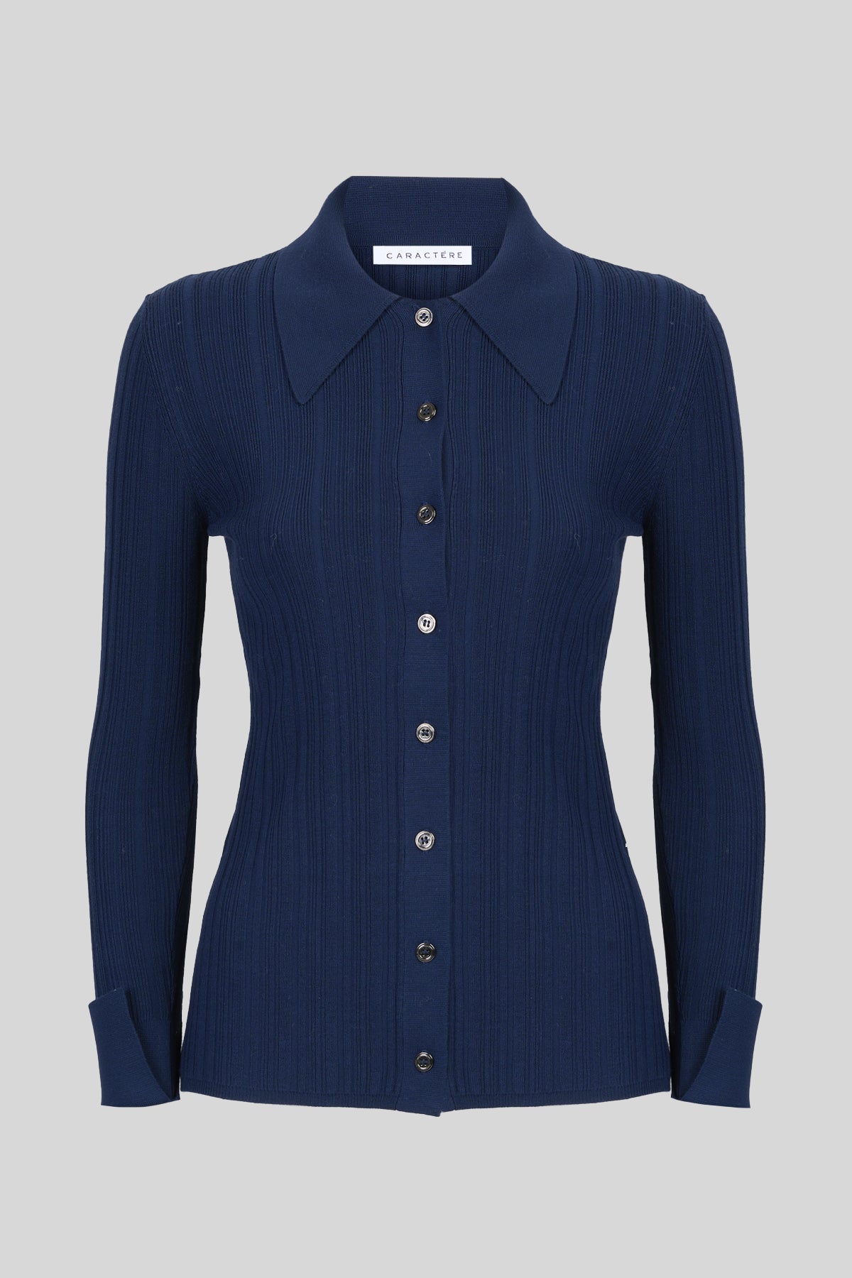 Cardigan a coste con collo a camicia