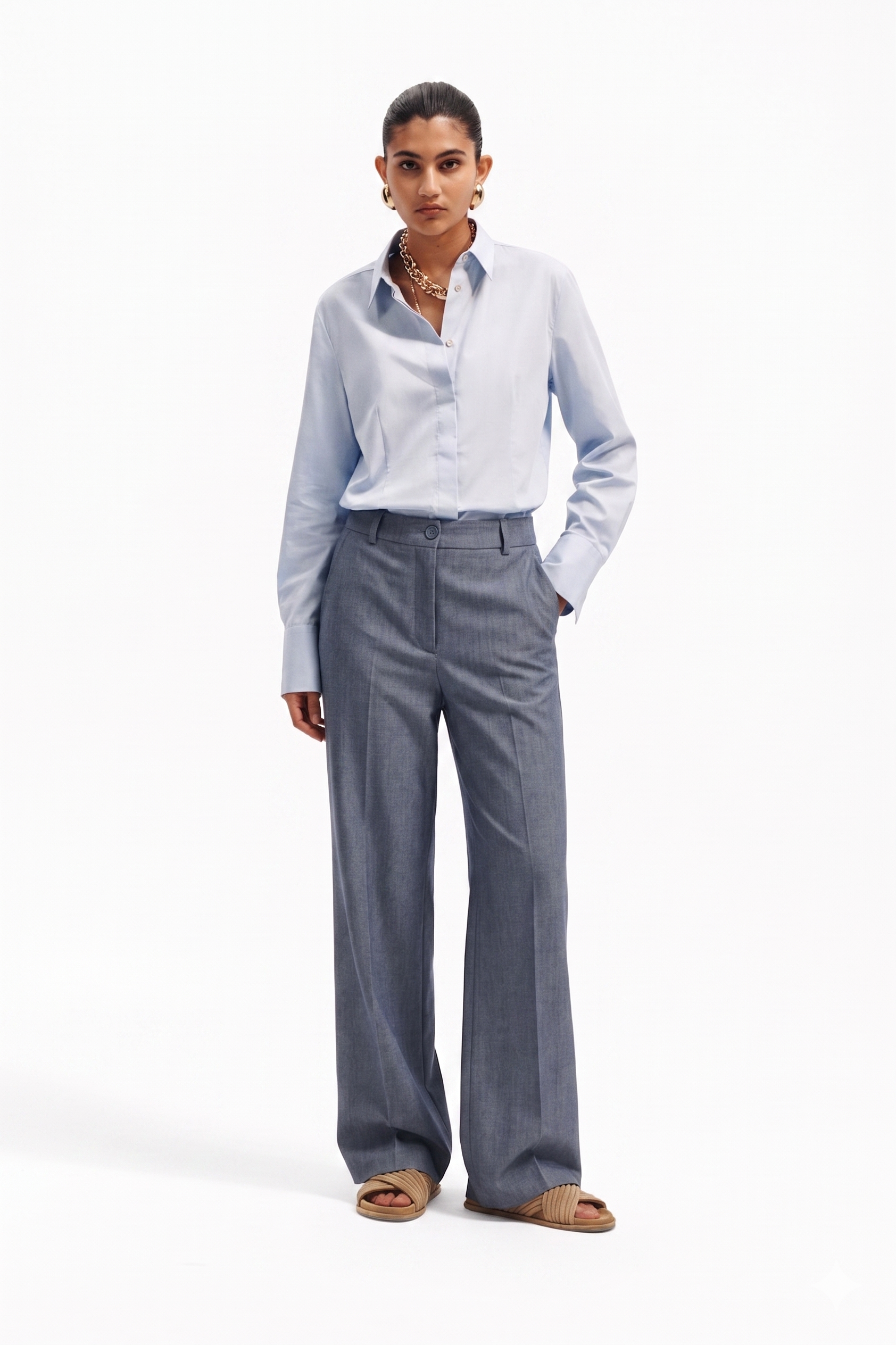 Pantalone sartoriale wide leg a vita media