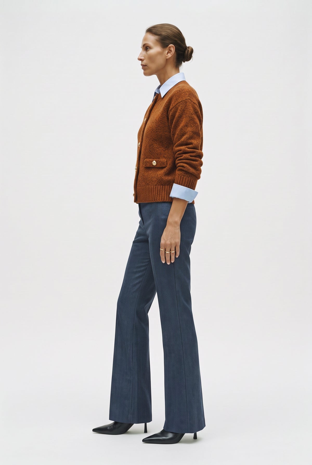 Pantalone Flare in Tela Stretch Effetto Denim