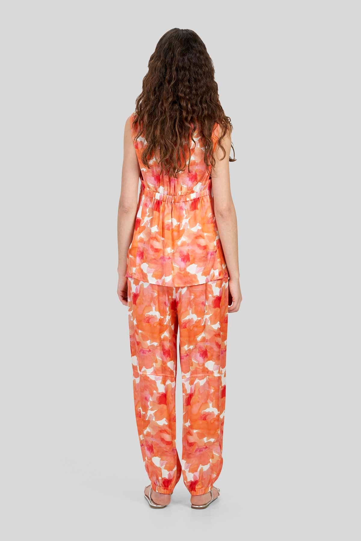 Pantaloni jogging in raso a fantasia