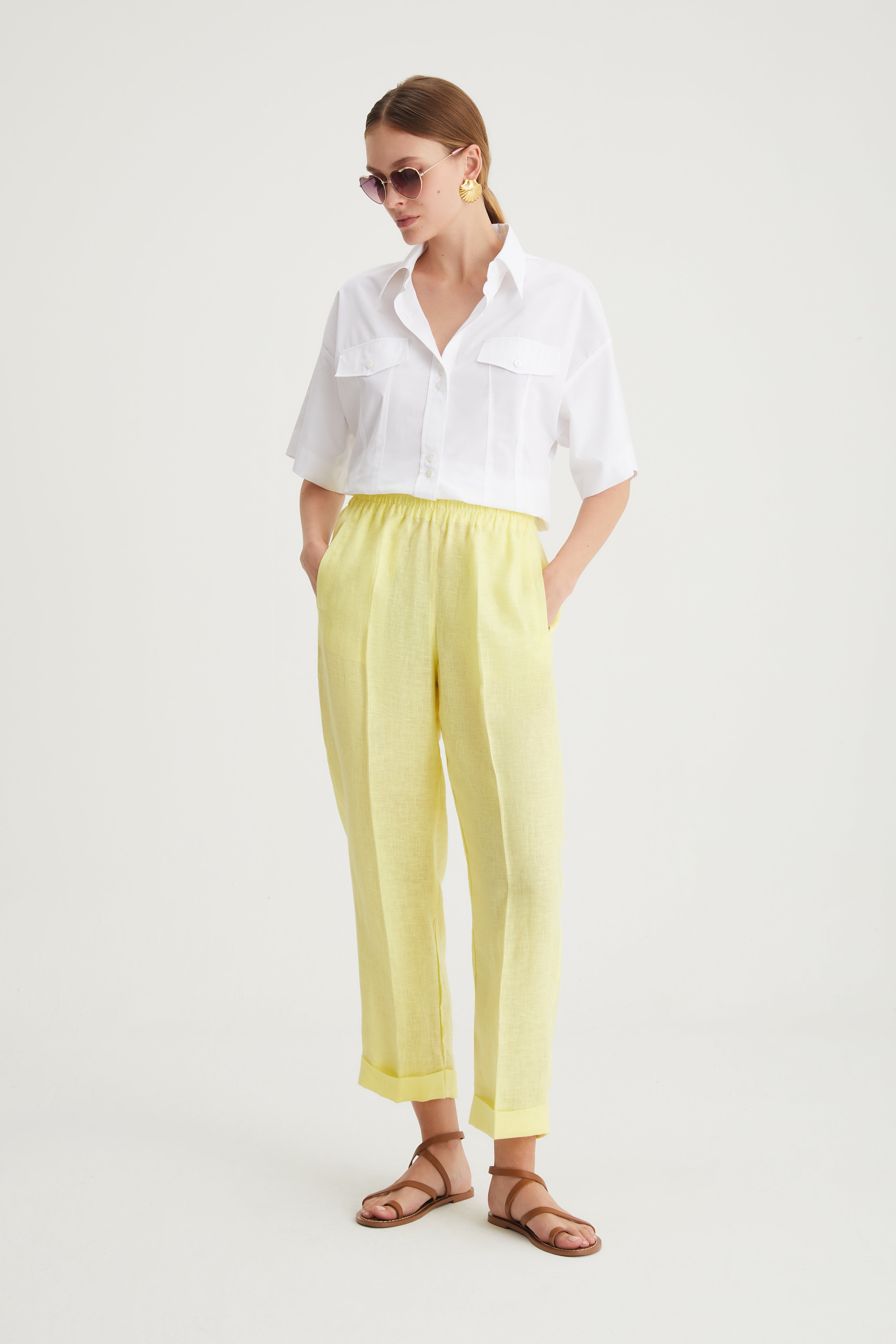 Pantalone dritto in lino