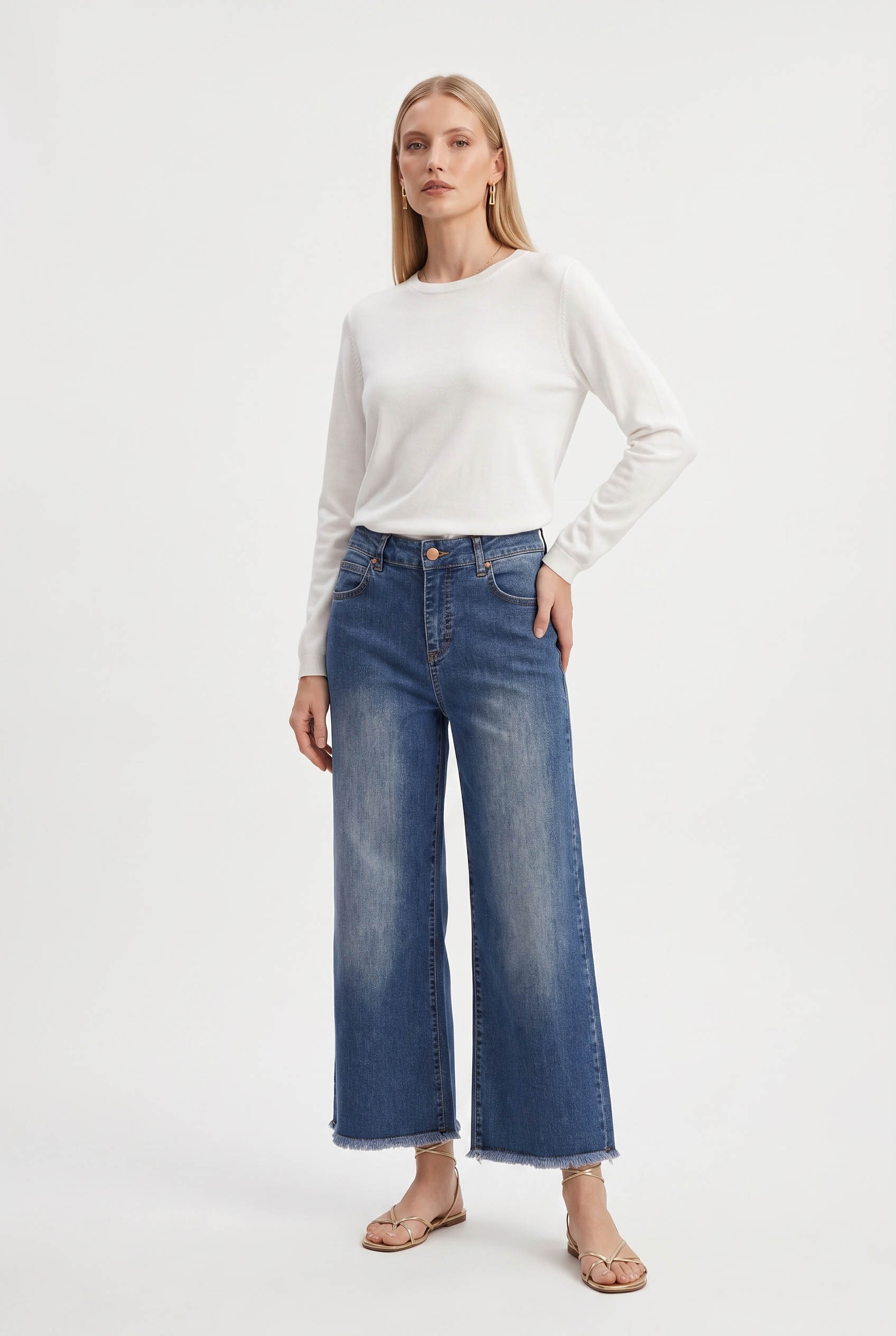 Jeans Cropped a Gamba Ampia in Denim