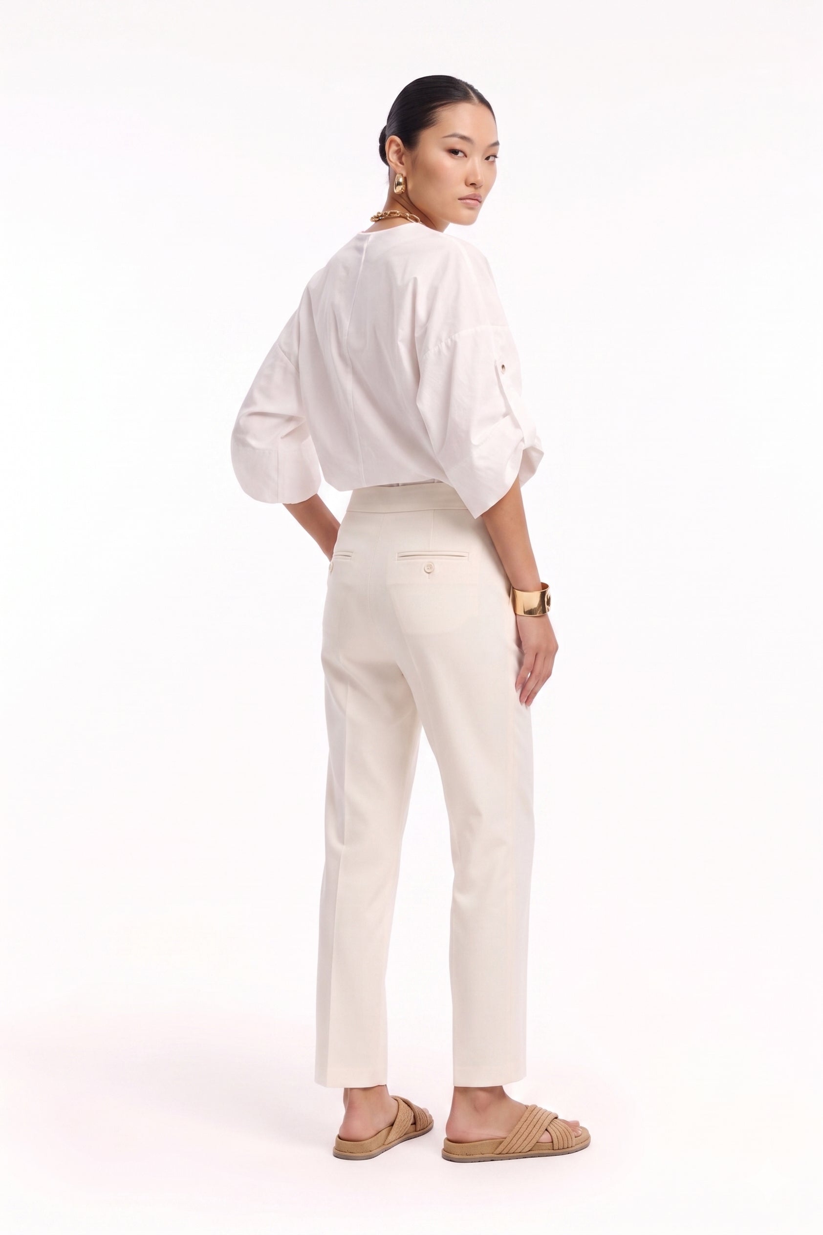 Pantalone completo a sigaretta in cotone stretch