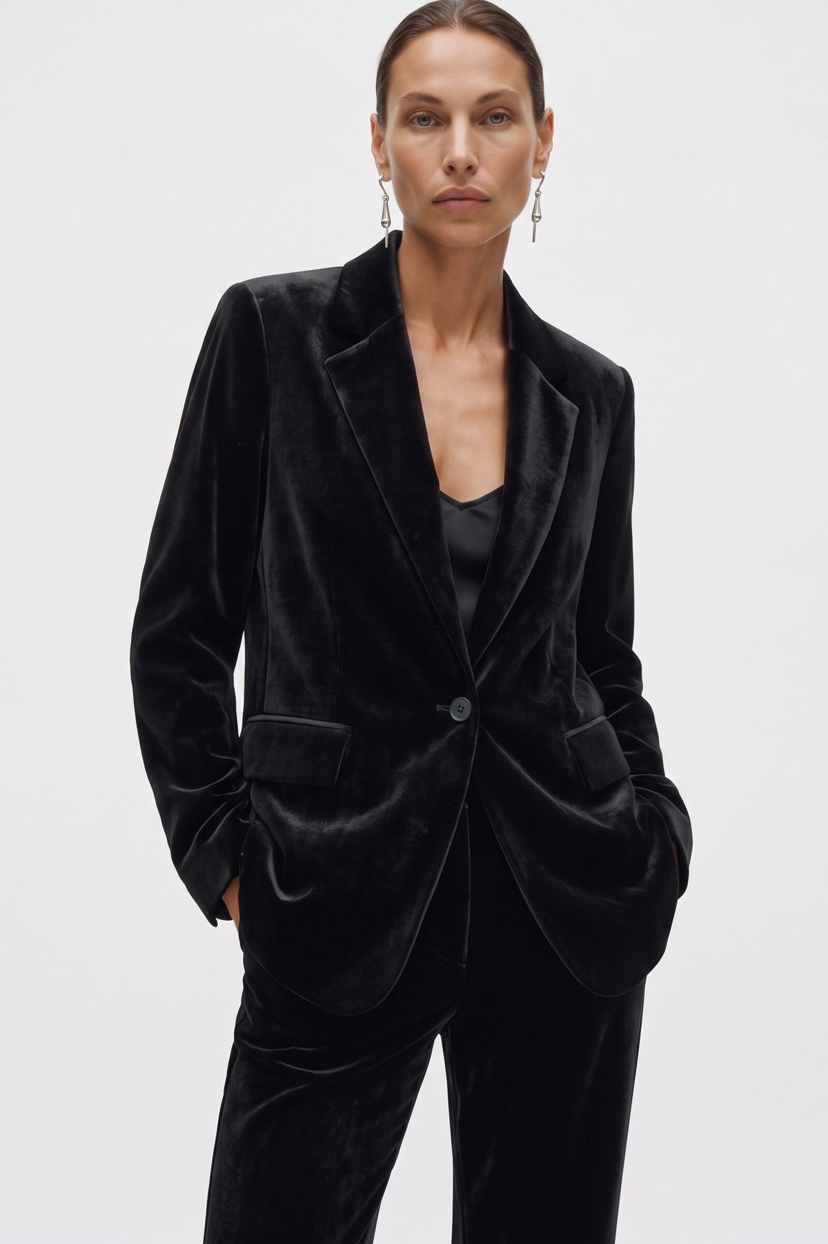 Tailleur in velluto giacca monopetto e pantalone fluido - Caractère