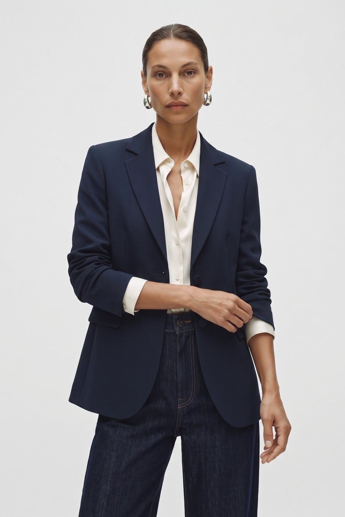 Tailleur blu in crepe giacca monopetto e pantalone a sigaretta - Caractère