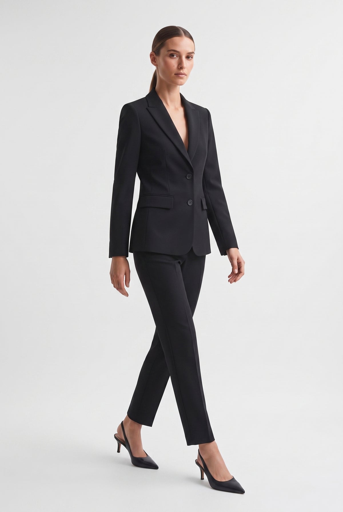 Tailleur in Cotone Tecnico Giacca Monopetto e Pantalone Dritto Nero