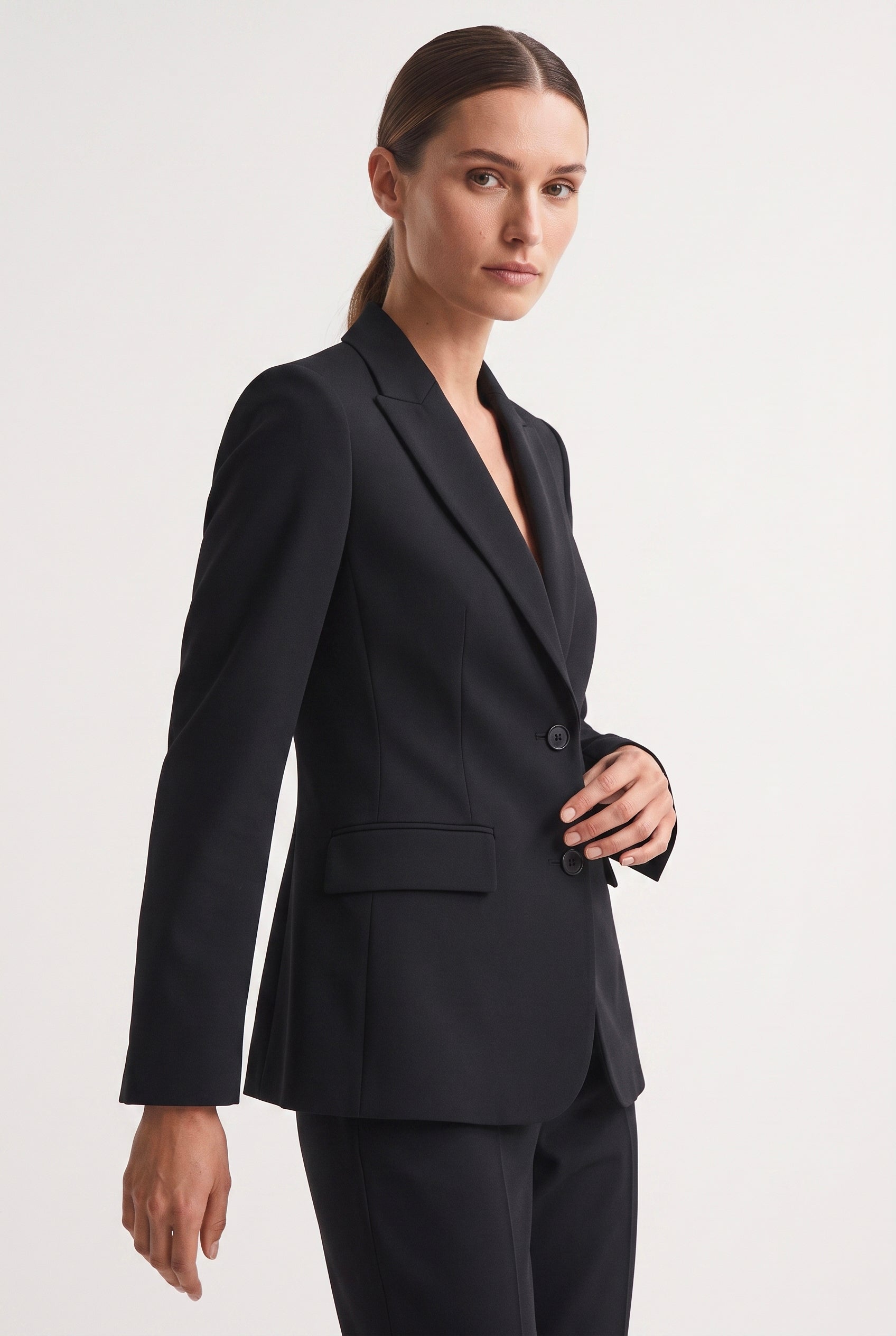Tailleur in Cotone Tecnico Giacca Monopetto e Pantalone Dritto Nero
