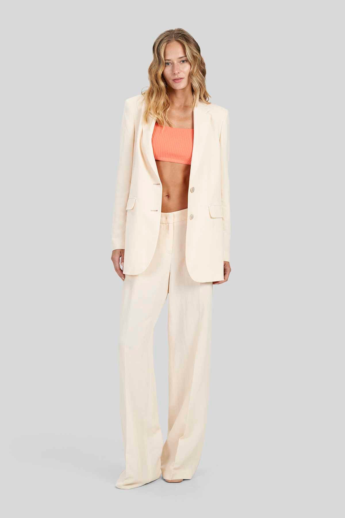 Blazer monopetto oversize in viscosa-lino