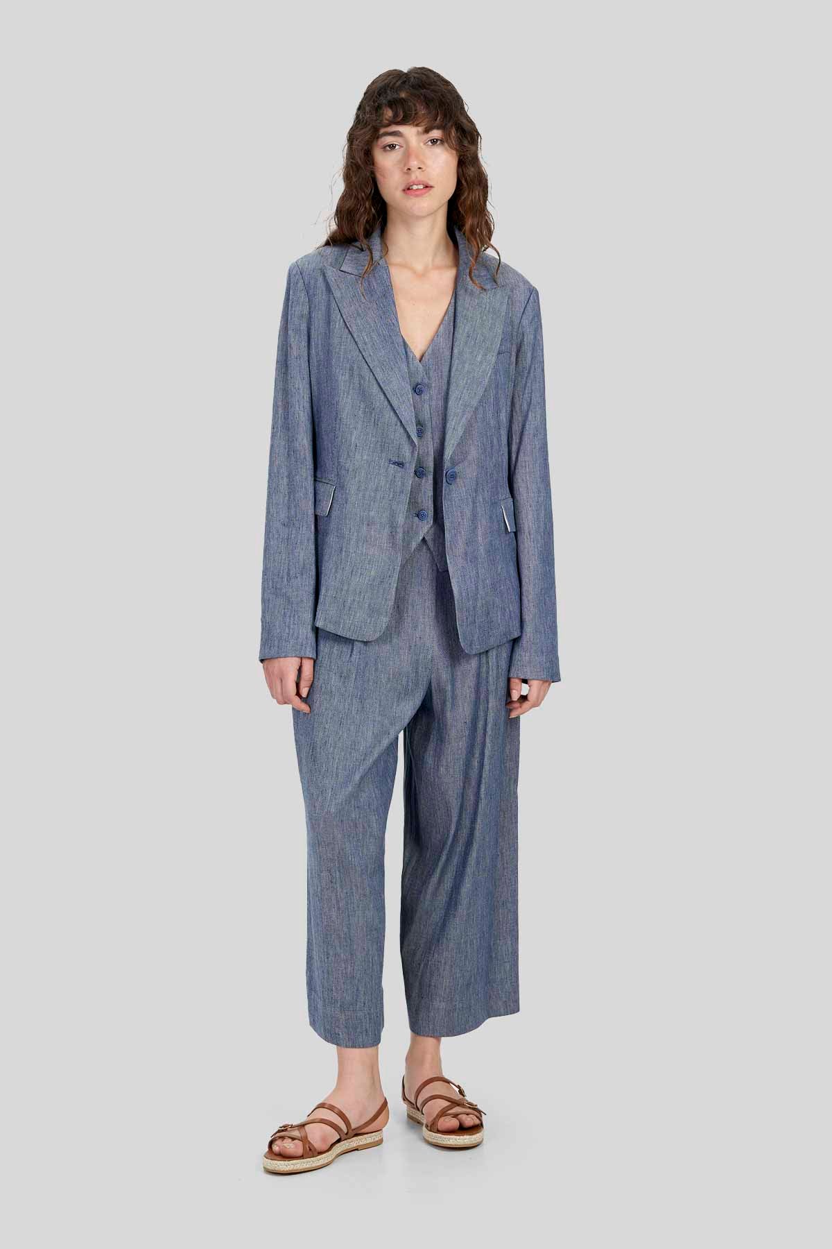 Blazer monopetto in lino stretch
