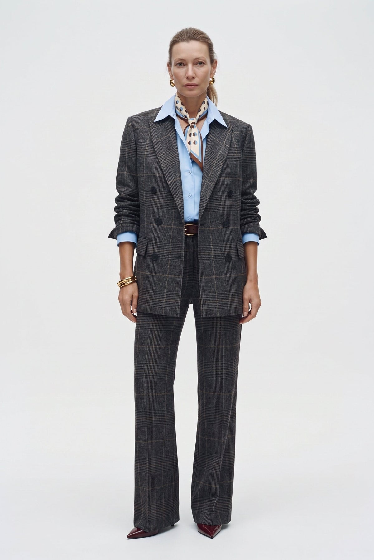 Blazer Doppiopetto Collo A Lancia In Tela Stretch Fantasia