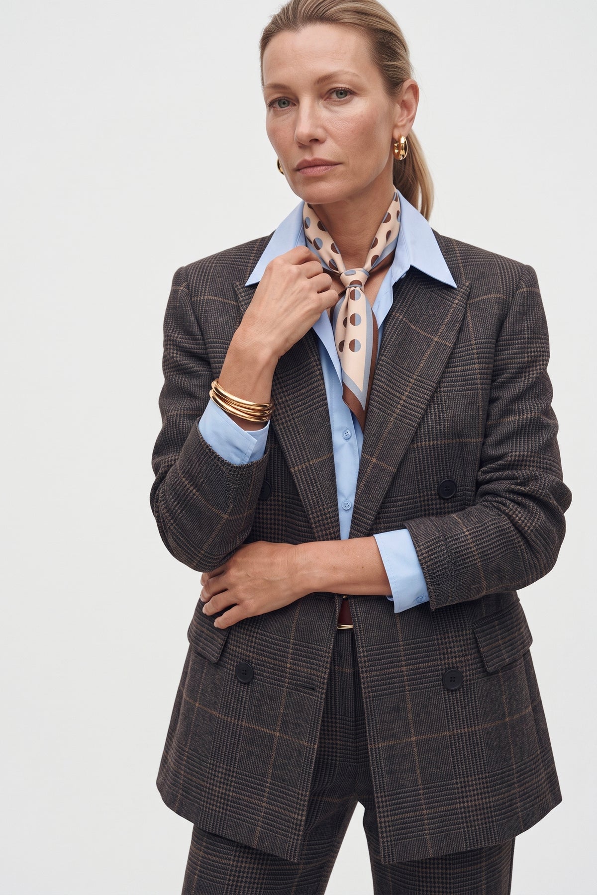 Blazer Doppiopetto Collo A Lancia In Tela Stretch Fantasia