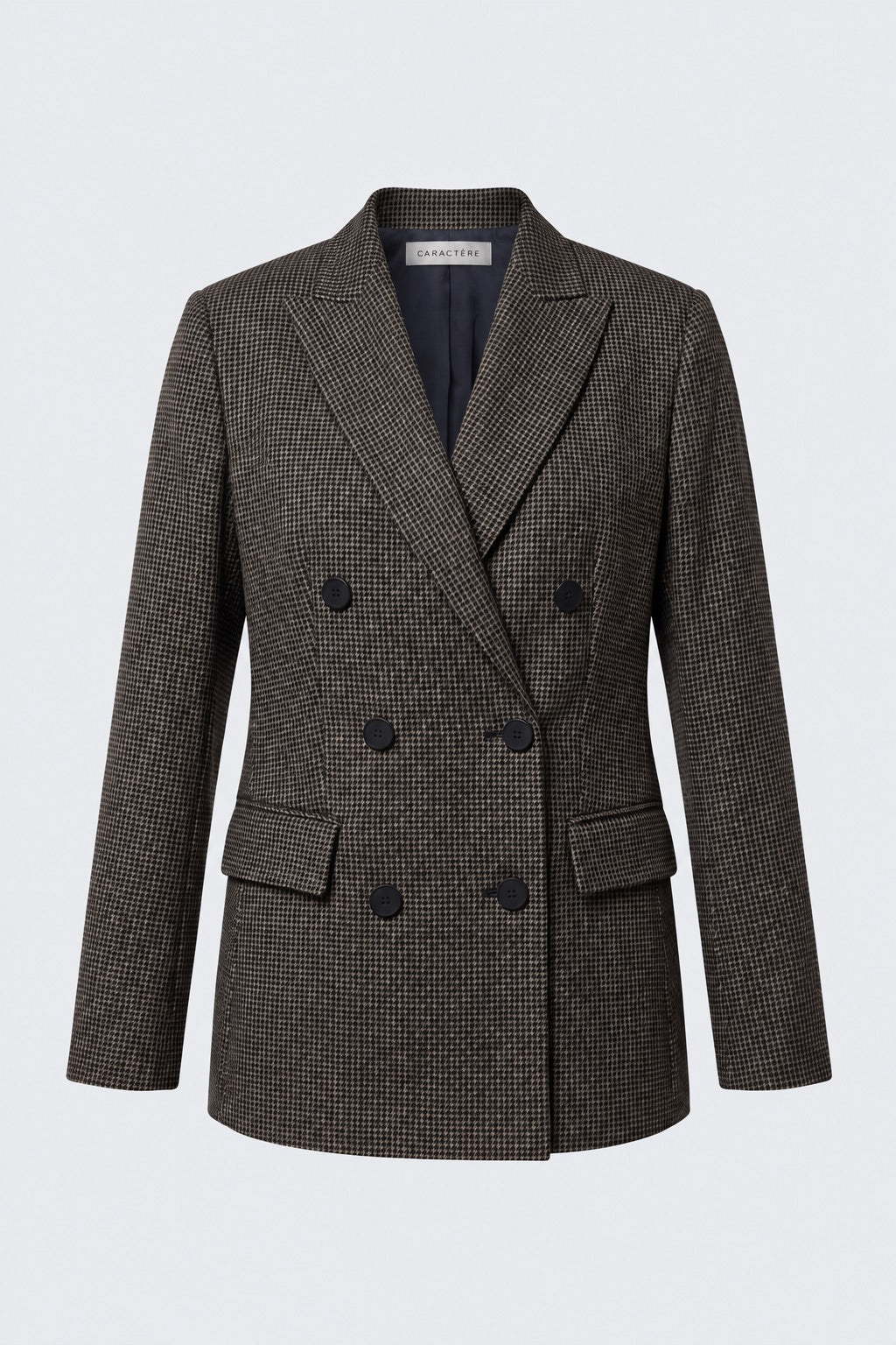 Tailleur in tela stretch fantasia blazer doppiopetto collo a lancia e pantalone dritto - Caractère
