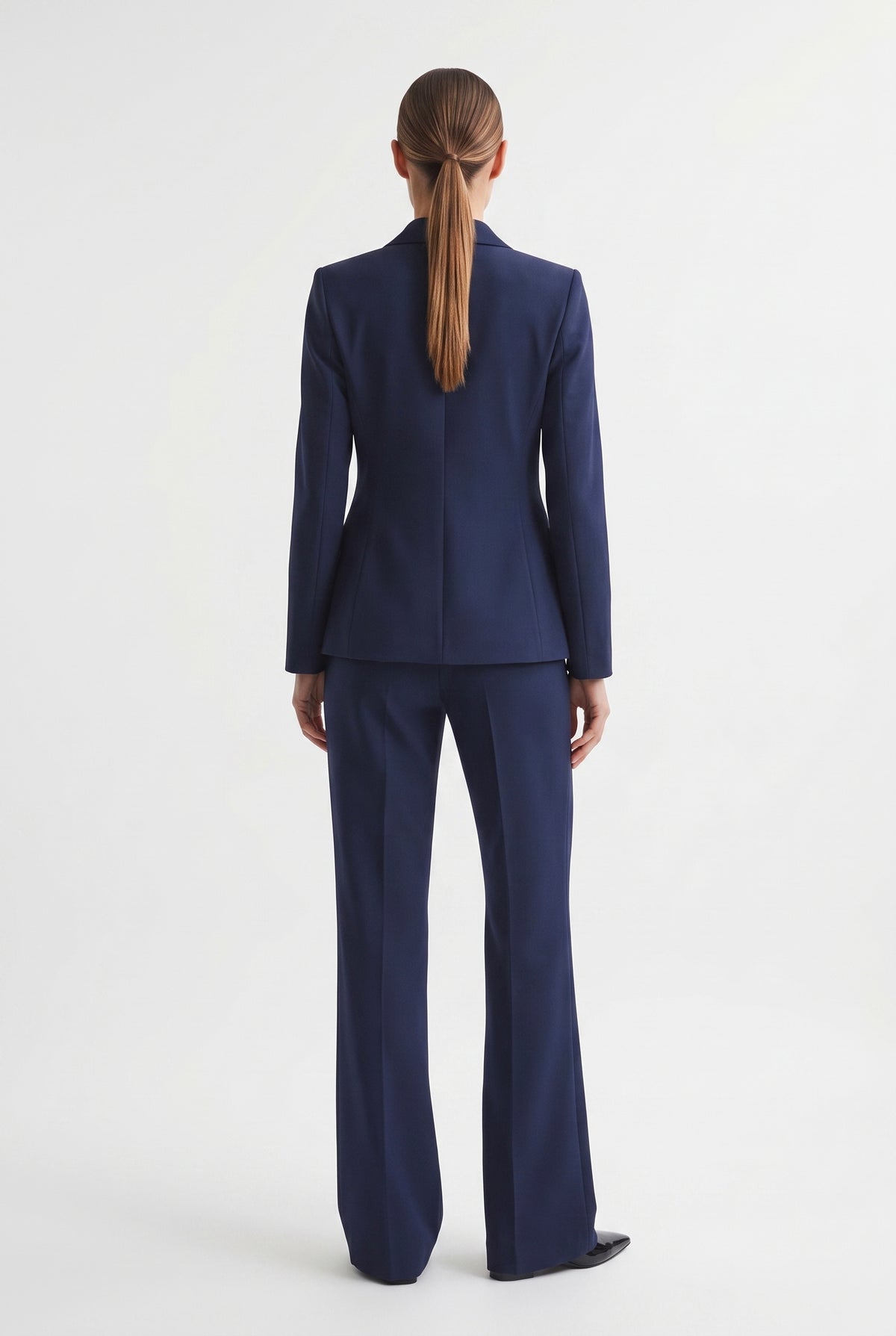 Tailleur in Tela Stretch Giacca Monopetto e Pantalone a Gamba Ampia Blu