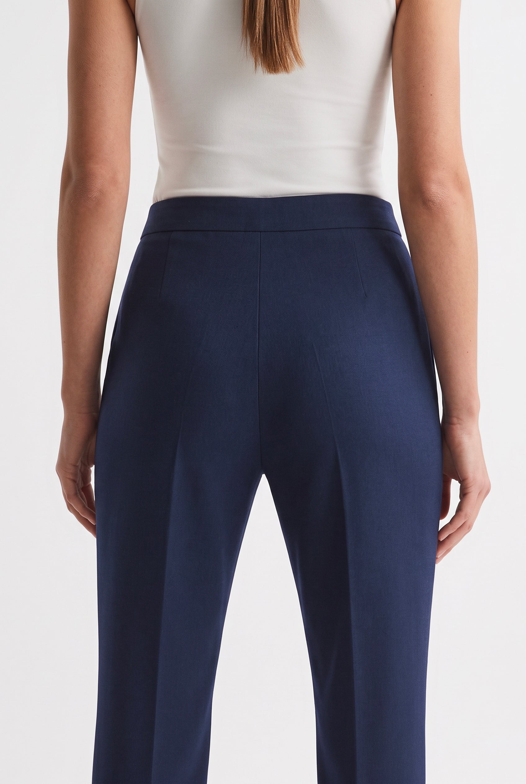 Tailleur in Tela Stretch Giacca Monopetto e Pantalone a Gamba Ampia Blu