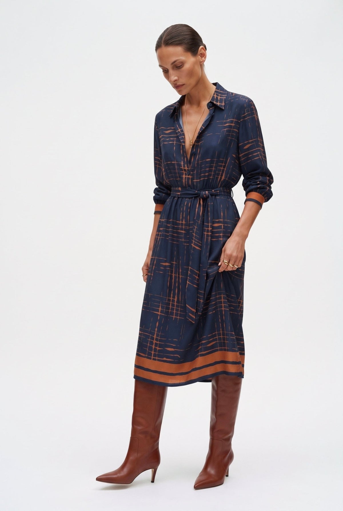 Abito Midi a Camicia In Twill Stampato - Caractère
