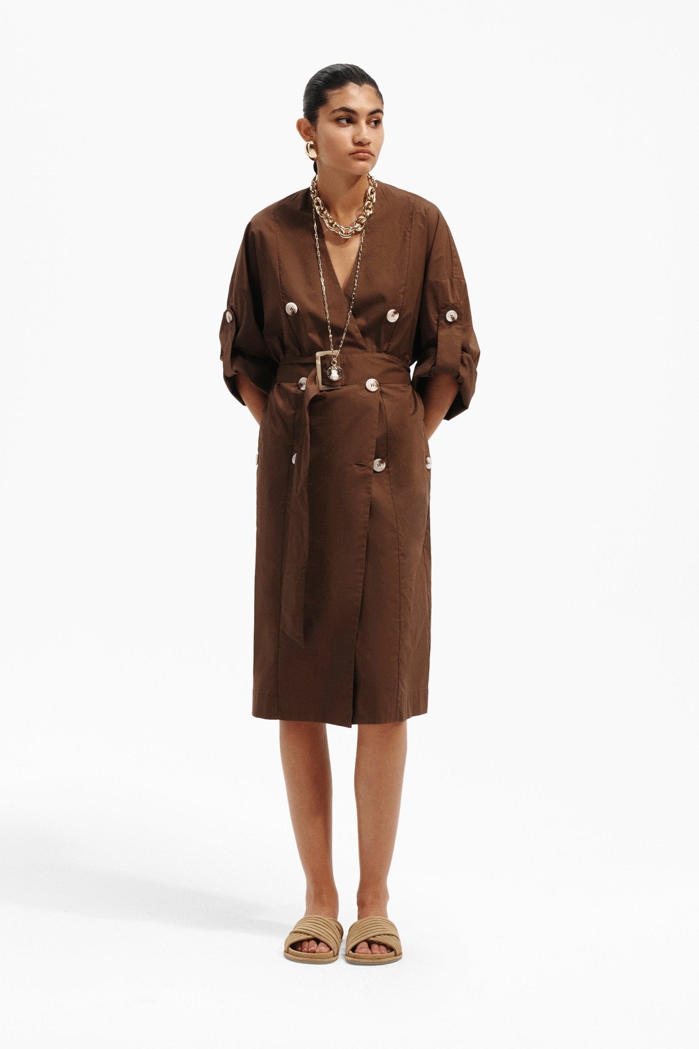 Abito Midi Doppiopetto in Cotone con Cintura - Caractère