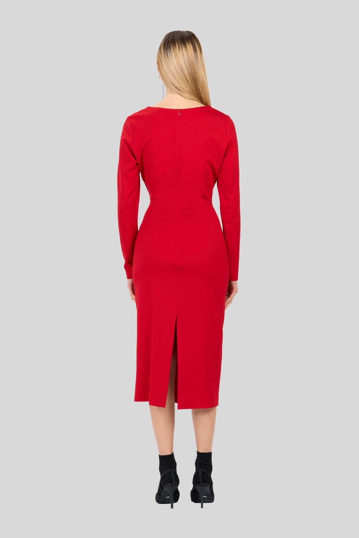 DESIGN - Vestito Midi Nero Testurizzato Con Arricciatura Sul Seno E Cut Out