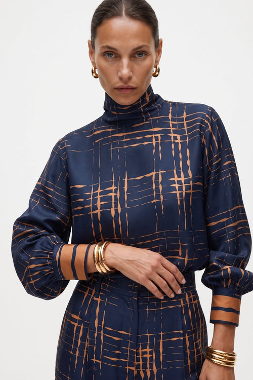 Blusa Collo Alto In Twill Stampato - Caractère