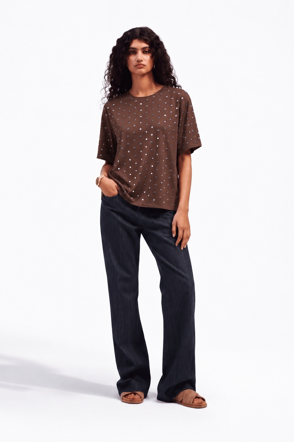 Blusa Donna Elegante con Borchie e Maniche Corte