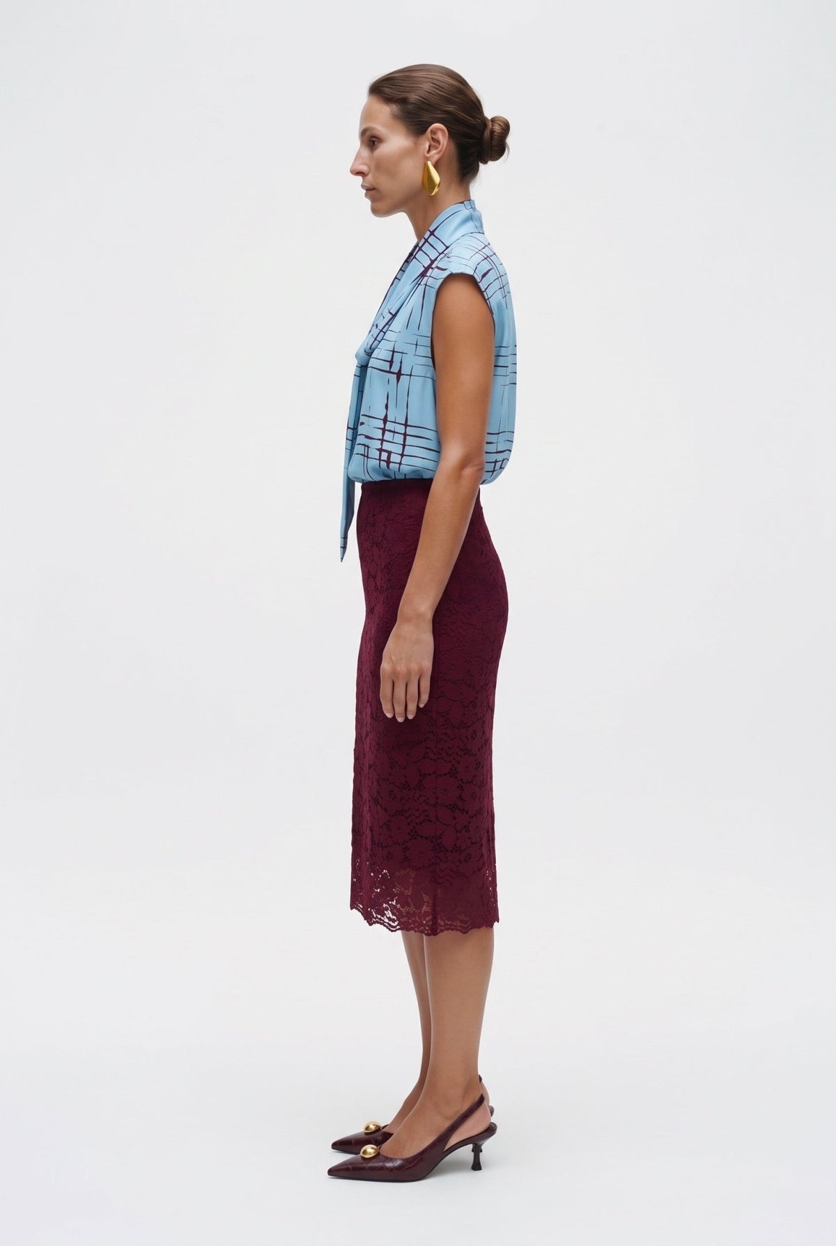 Blusa Smanicata con Collo A Sciarpa In Simil Seta Stampata - Caractère