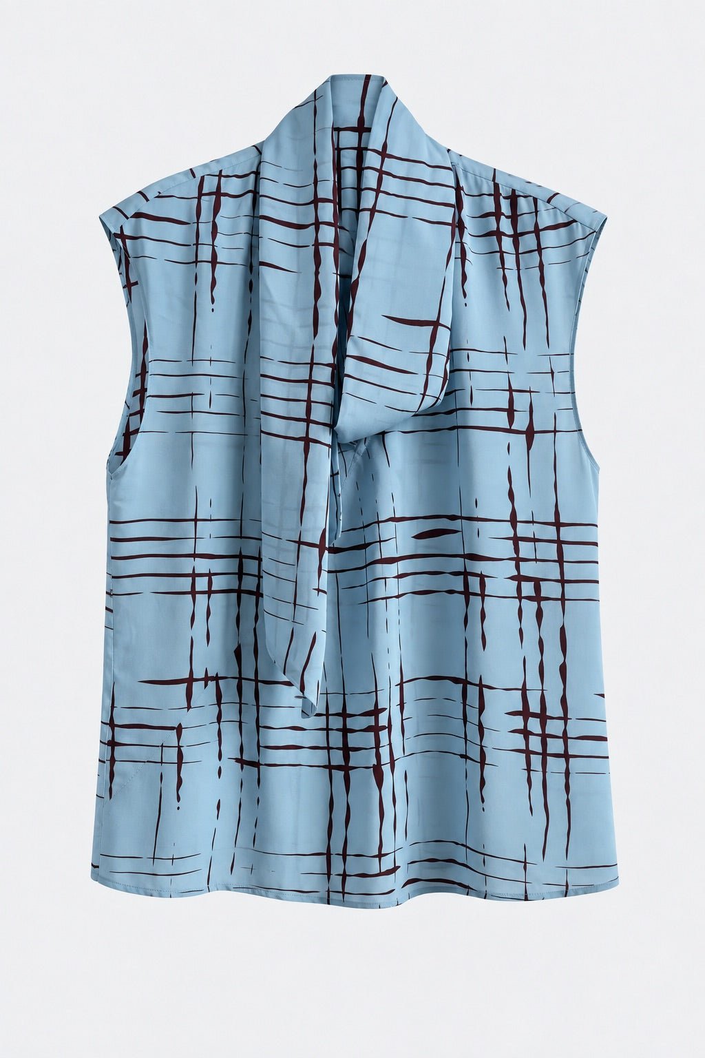 Blusa Smanicata con Collo A Sciarpa In Simil Seta Stampata - Caractère