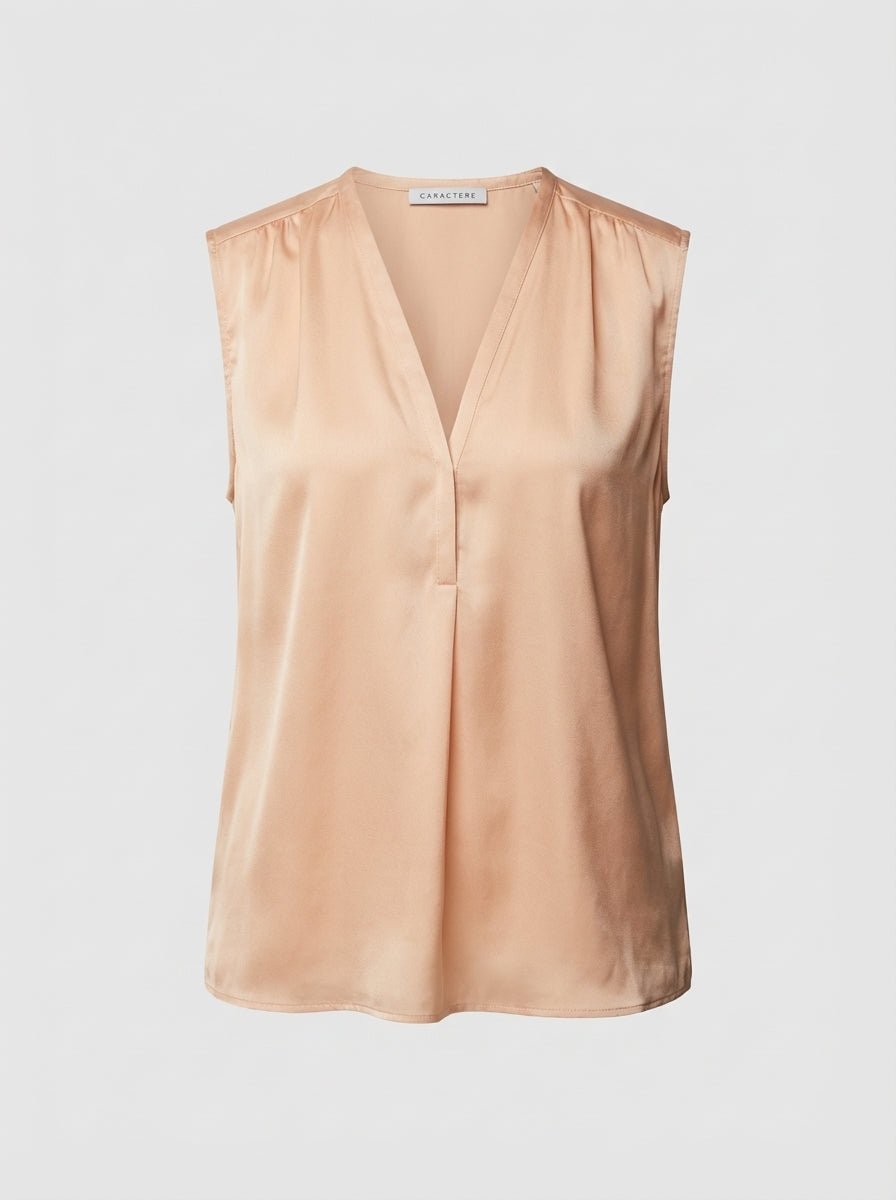 Blusa smanicata in viscosa fluida con scollo a V - Caractère