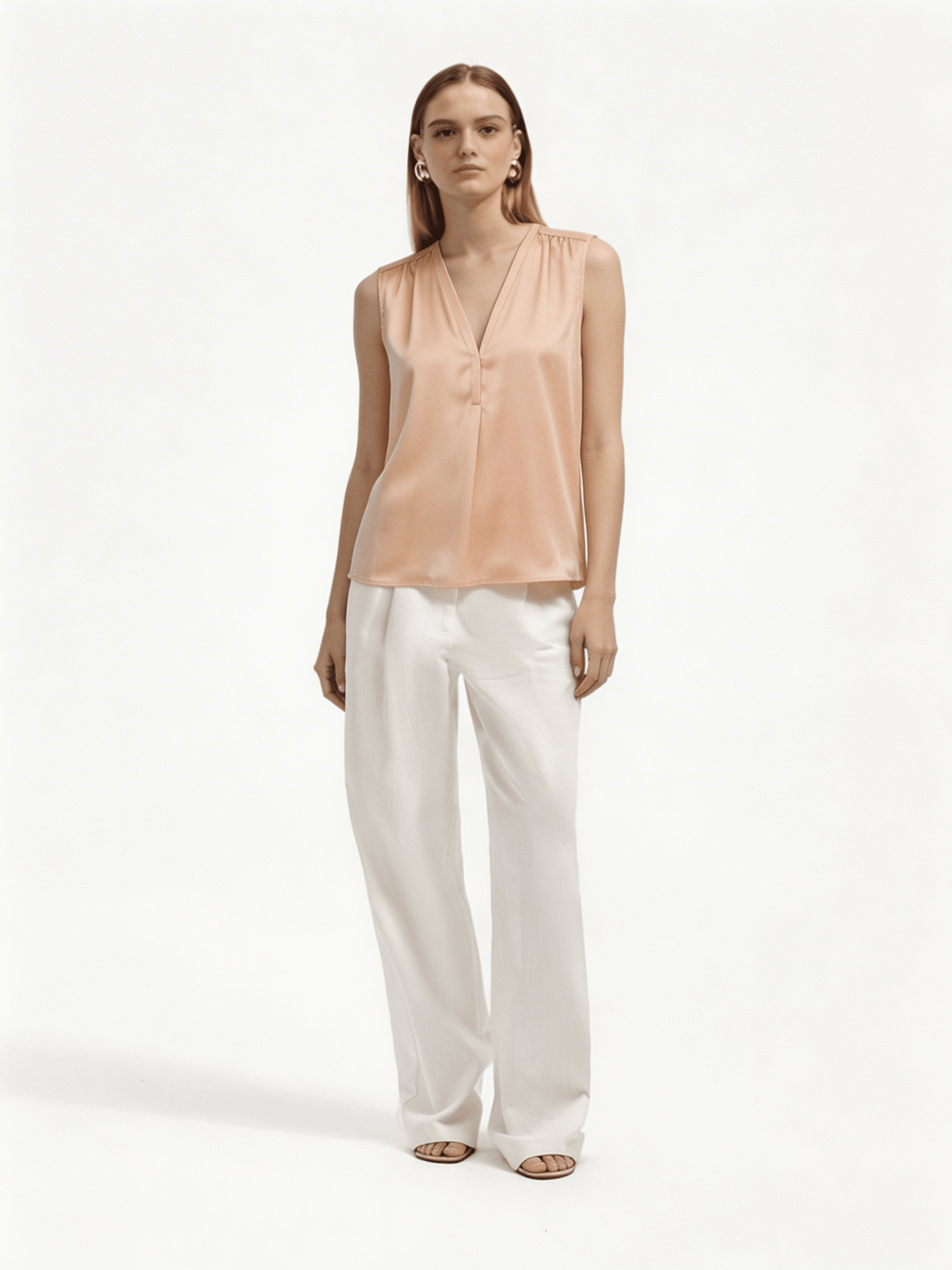 Blusa smanicata in viscosa fluida con scollo a V - Caractère