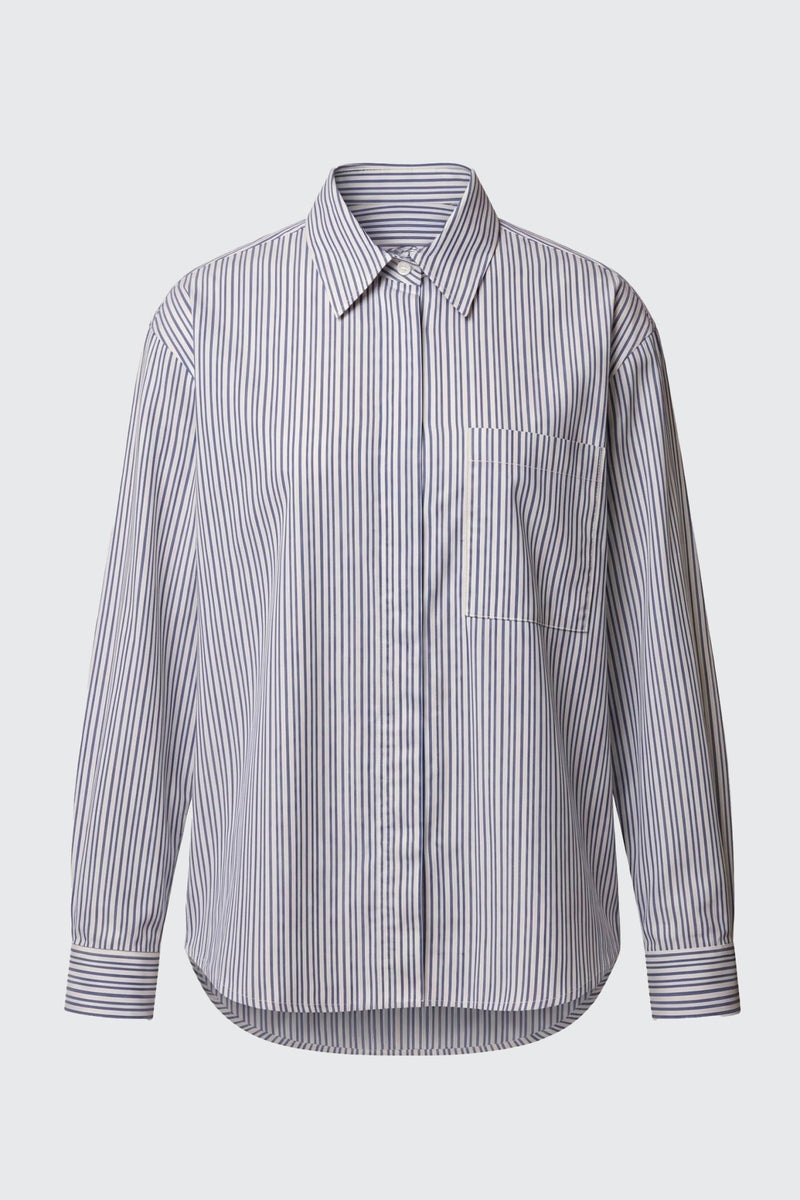 Camicia Classica Dritta in Cotone Con Taschino A Righe - Caractère