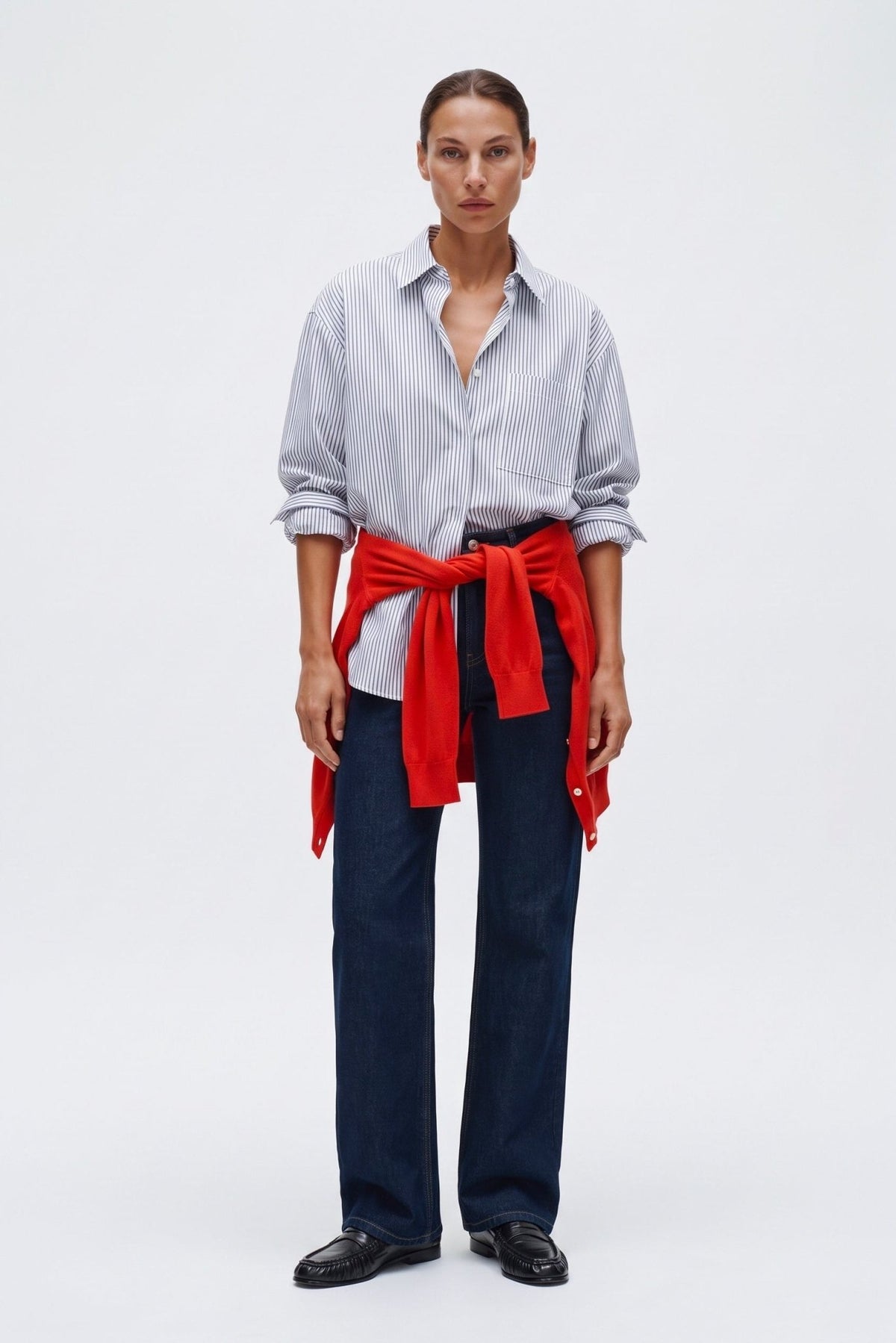 Camicia Classica Dritta in Cotone Con Taschino A Righe - Caractère