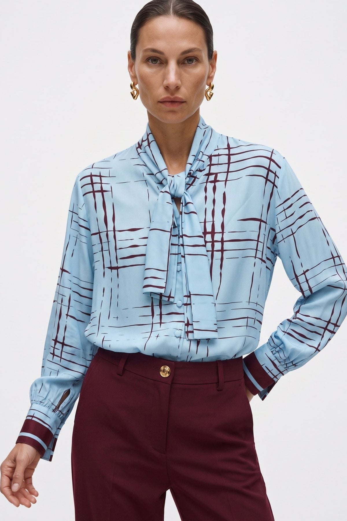 Camicia con Collo A Sciarpa In Simil Seta Stampata - Caractère