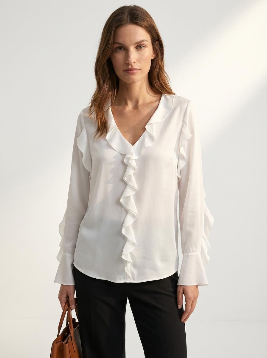 Camicia in misto seta con rouche - Caractère