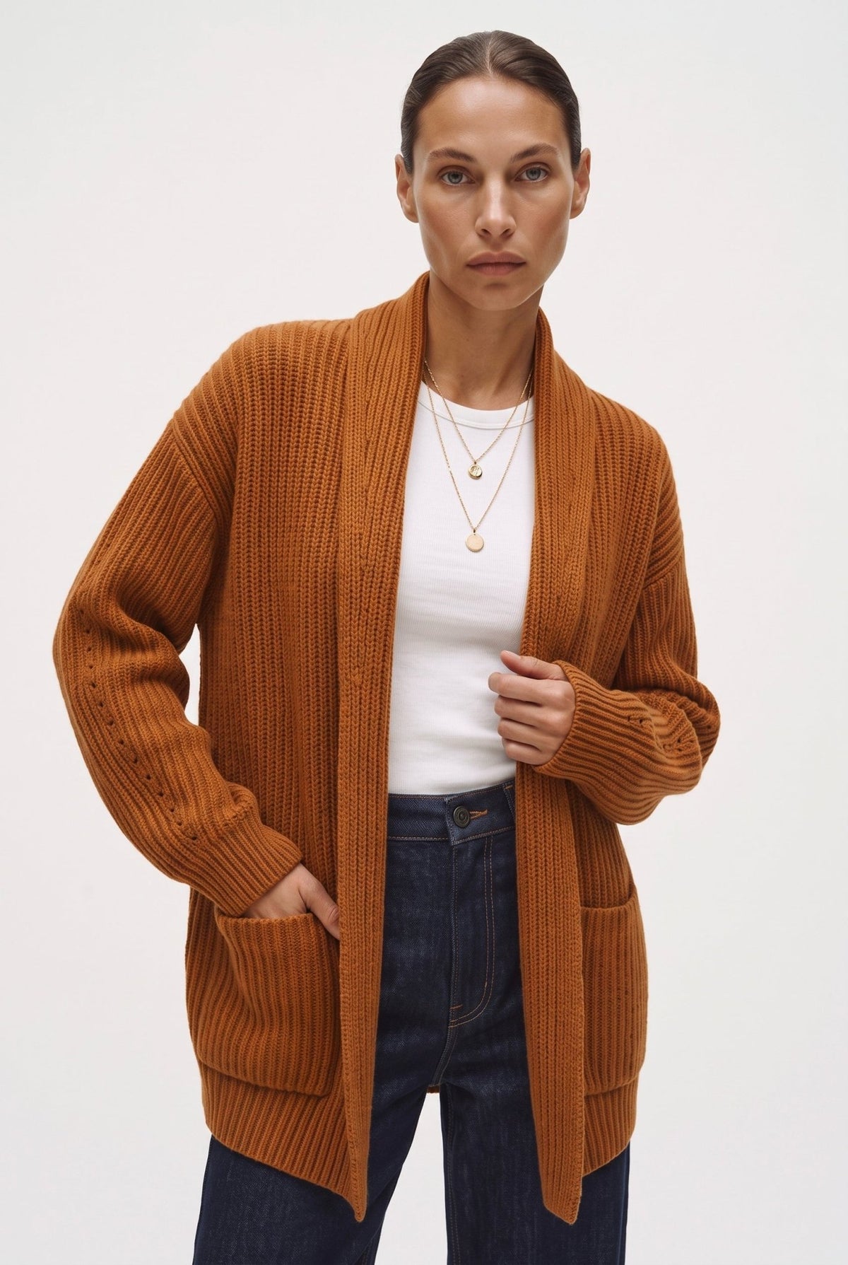 Cardigan a coste in misto lana - Caractère