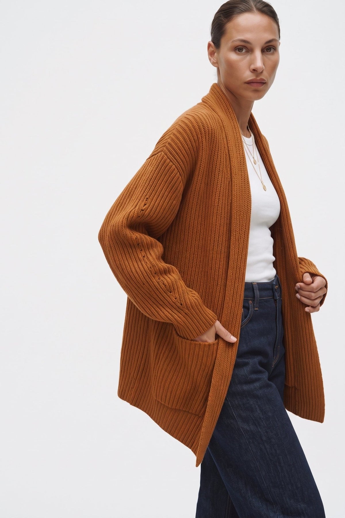 Cardigan a coste in misto lana - Caractère